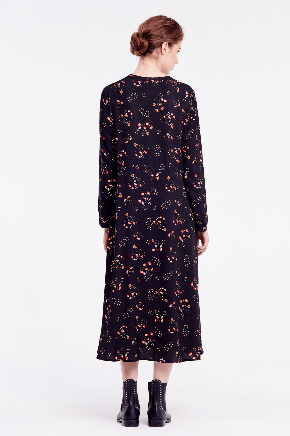 Midi black floral dress with a bow , photo 7