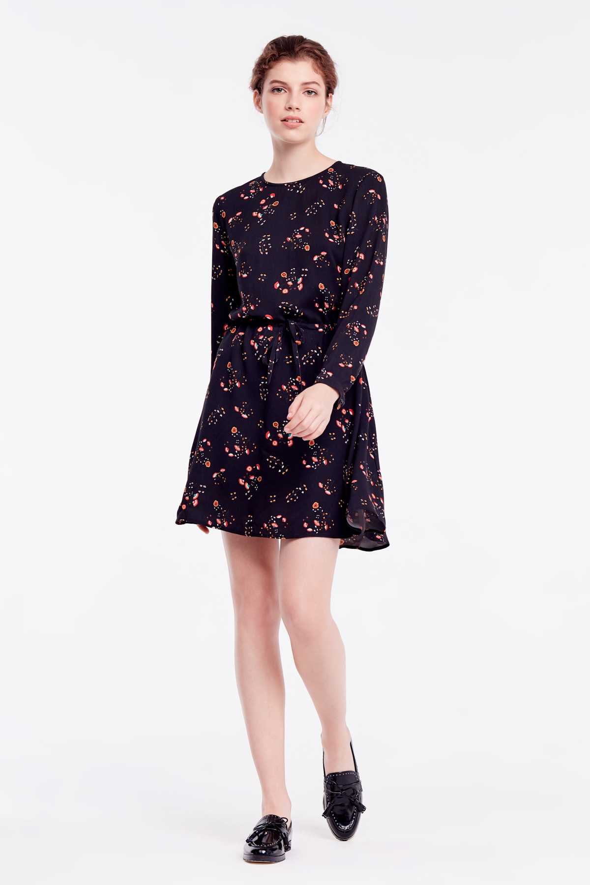 Black floral dress with straps on waist, photo 3