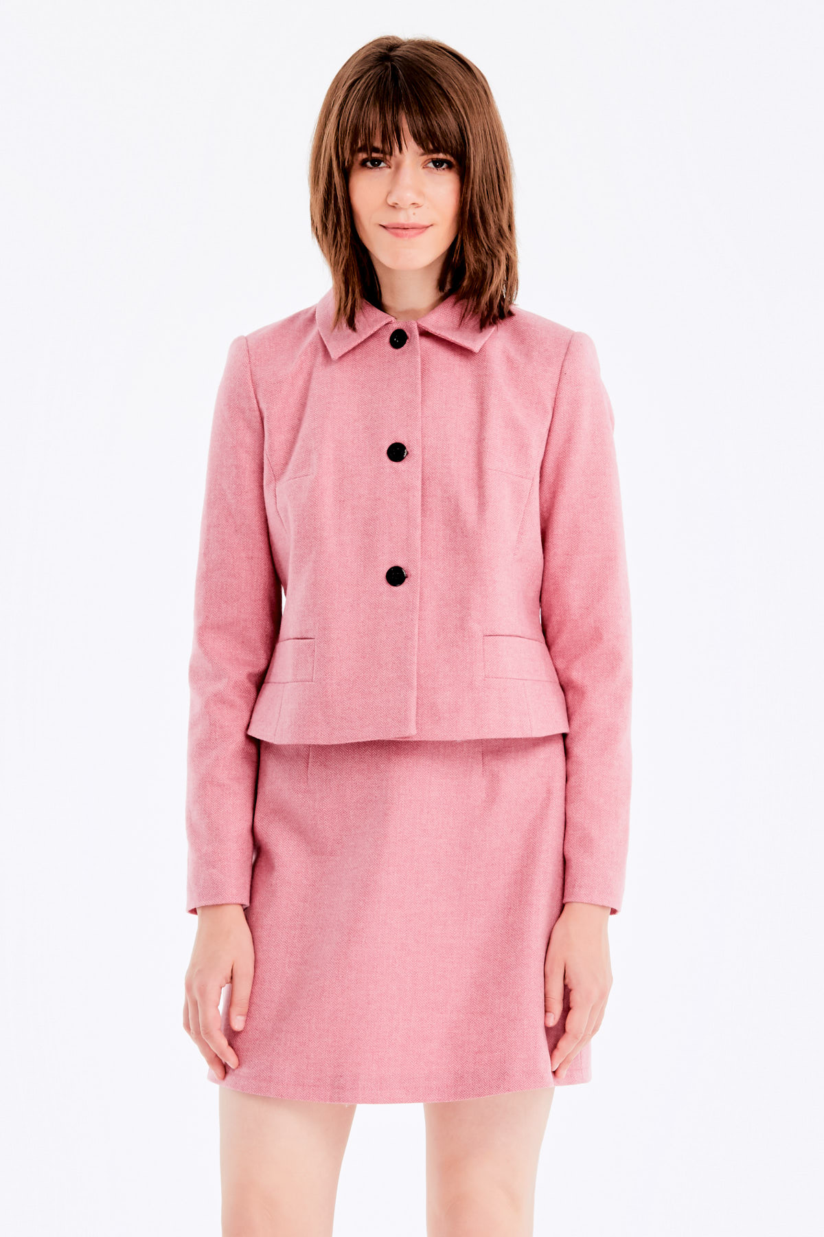 Short jacket with pink herringbone print, photo 2
