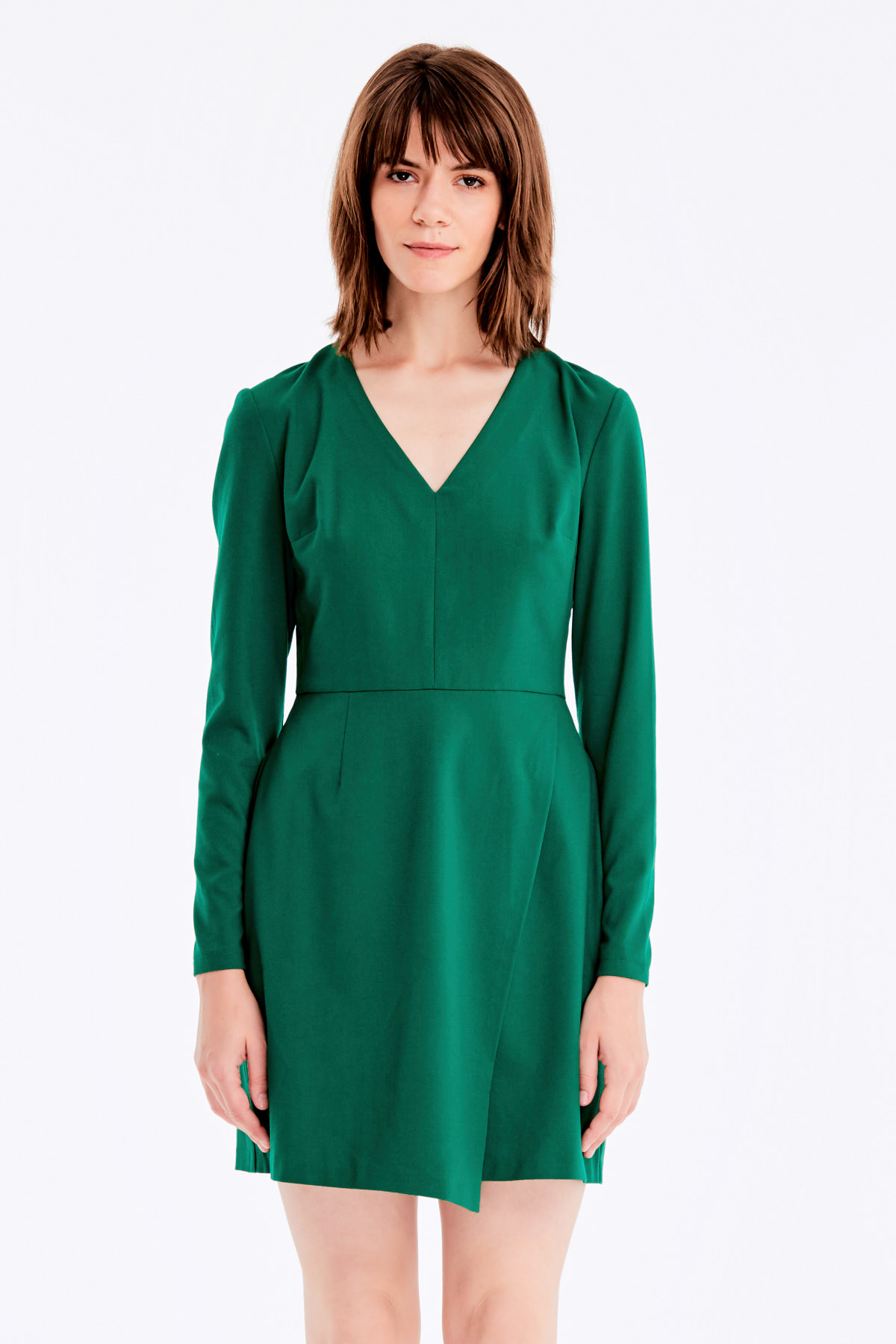 Зелена сукня з V-подібним вирізом, спідниця на зап, фото 2
