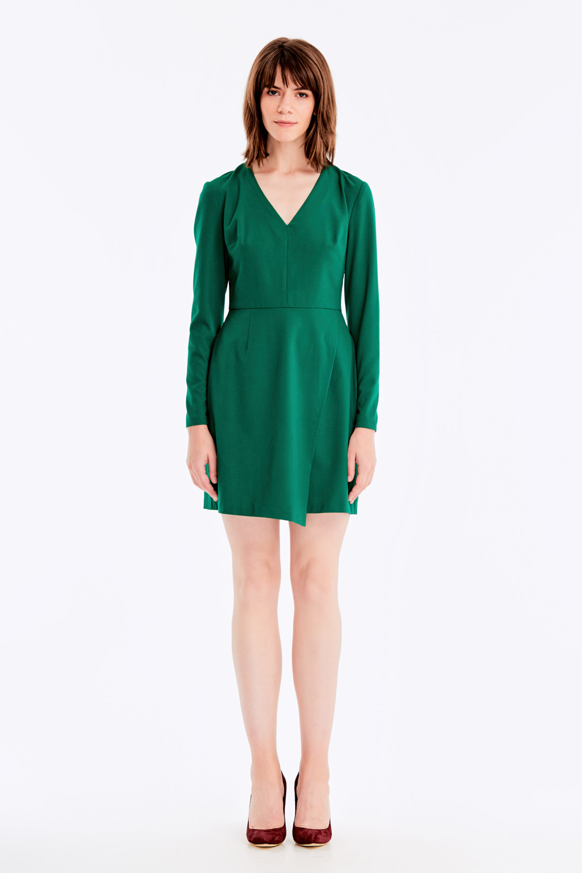 Зеленое платье с V-образным вырезом и юбкой на запах, фото 3