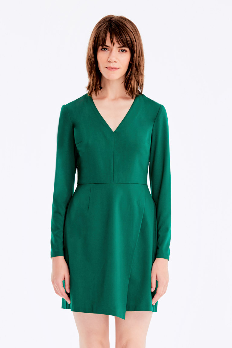 Зеленое платье с V-образным вырезом и юбкой на запах, фото 9