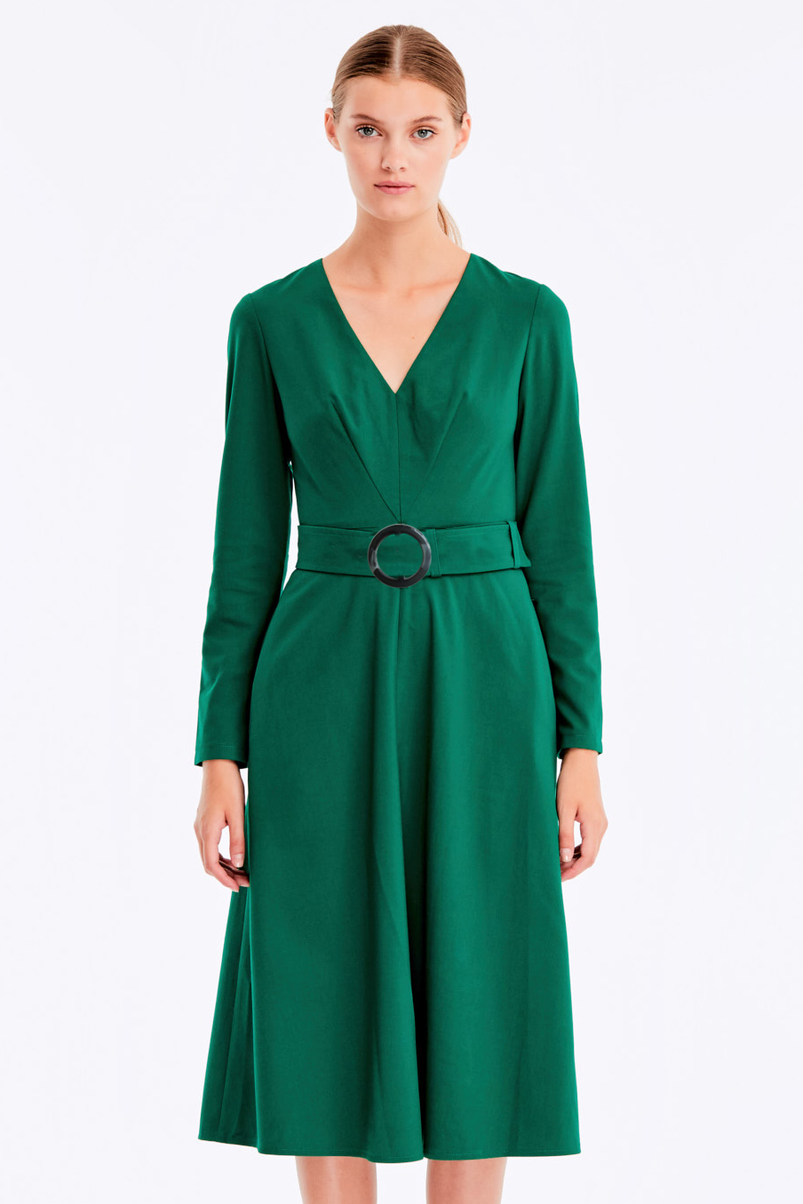 Зеленое платье миди с V-образным вырезом, фото 2