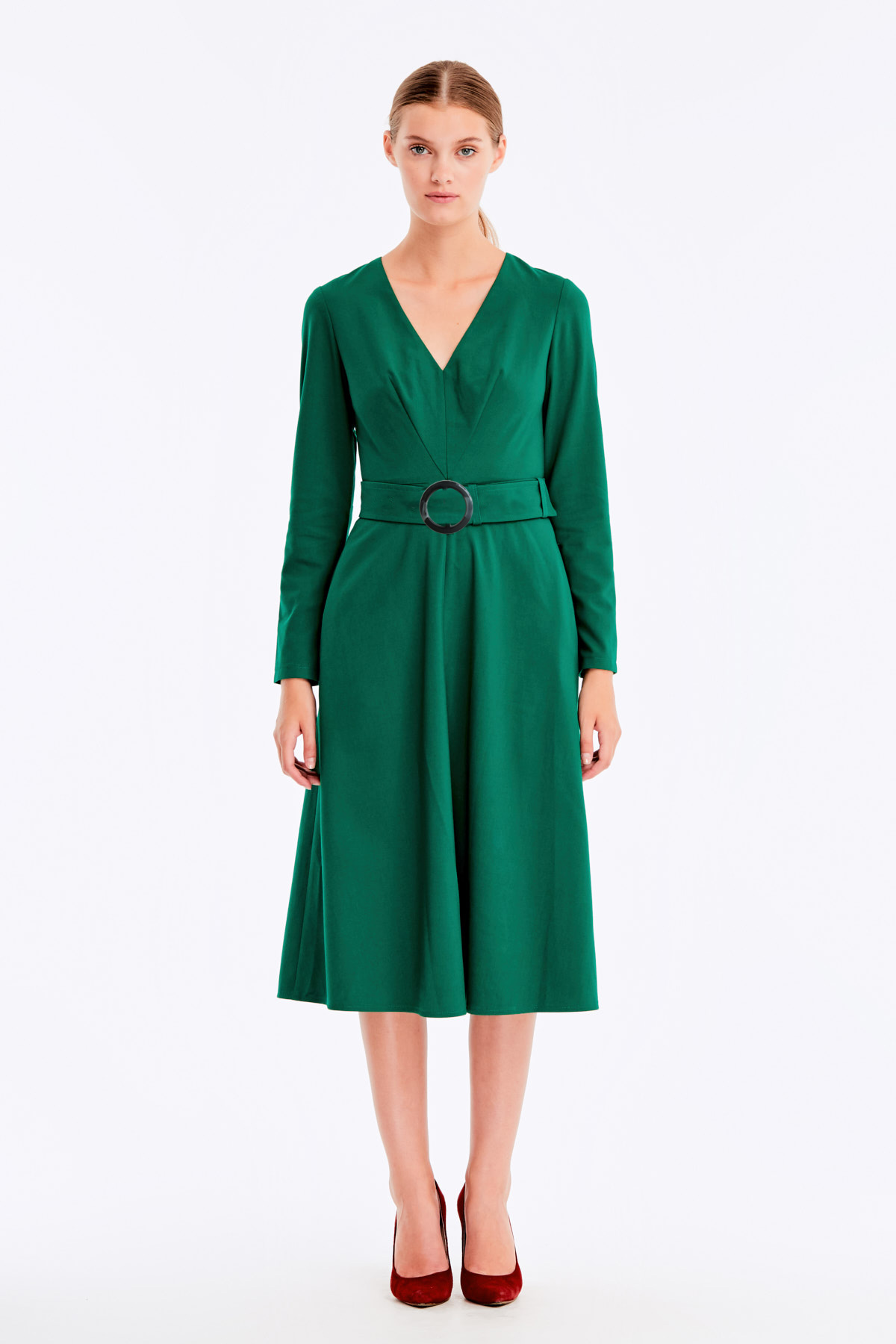 Зелена сукня міді з V-подібним вирізом, фото 3