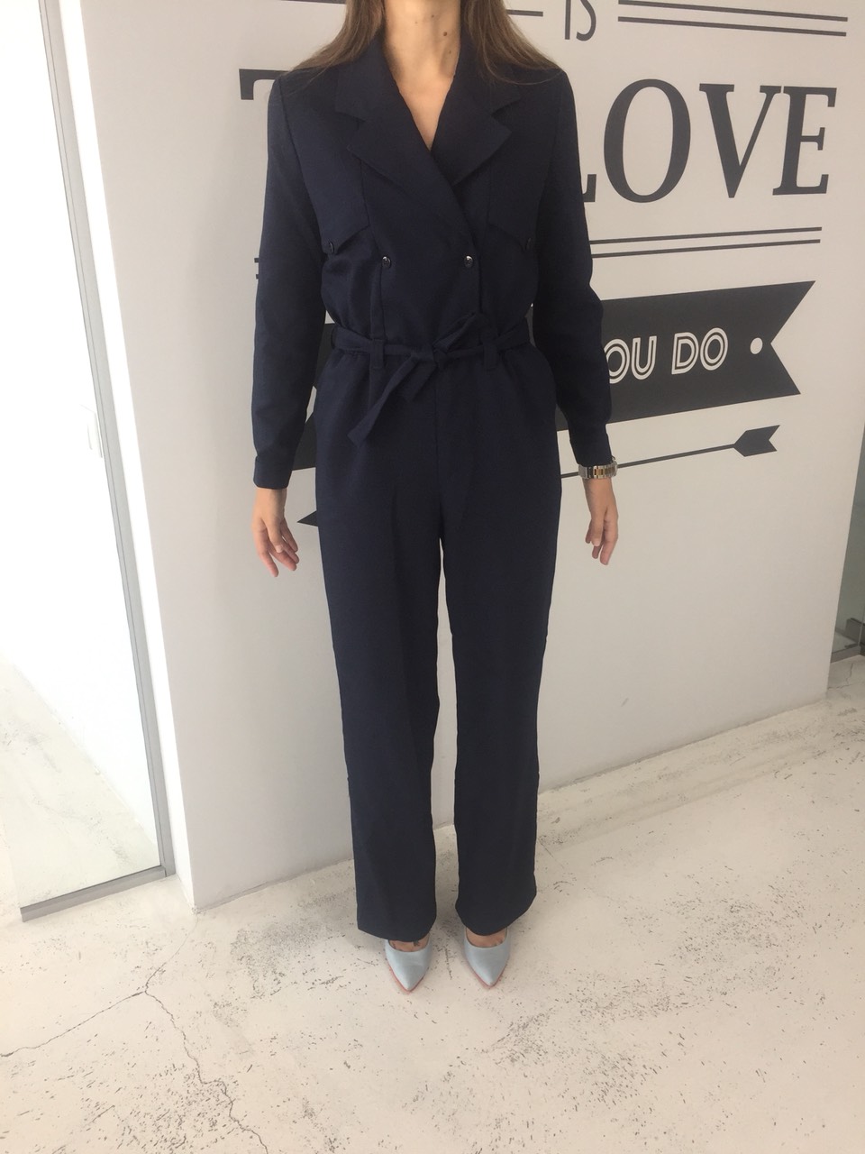 Dark-blue double-breasted jumpsuit with a belt, photo 2