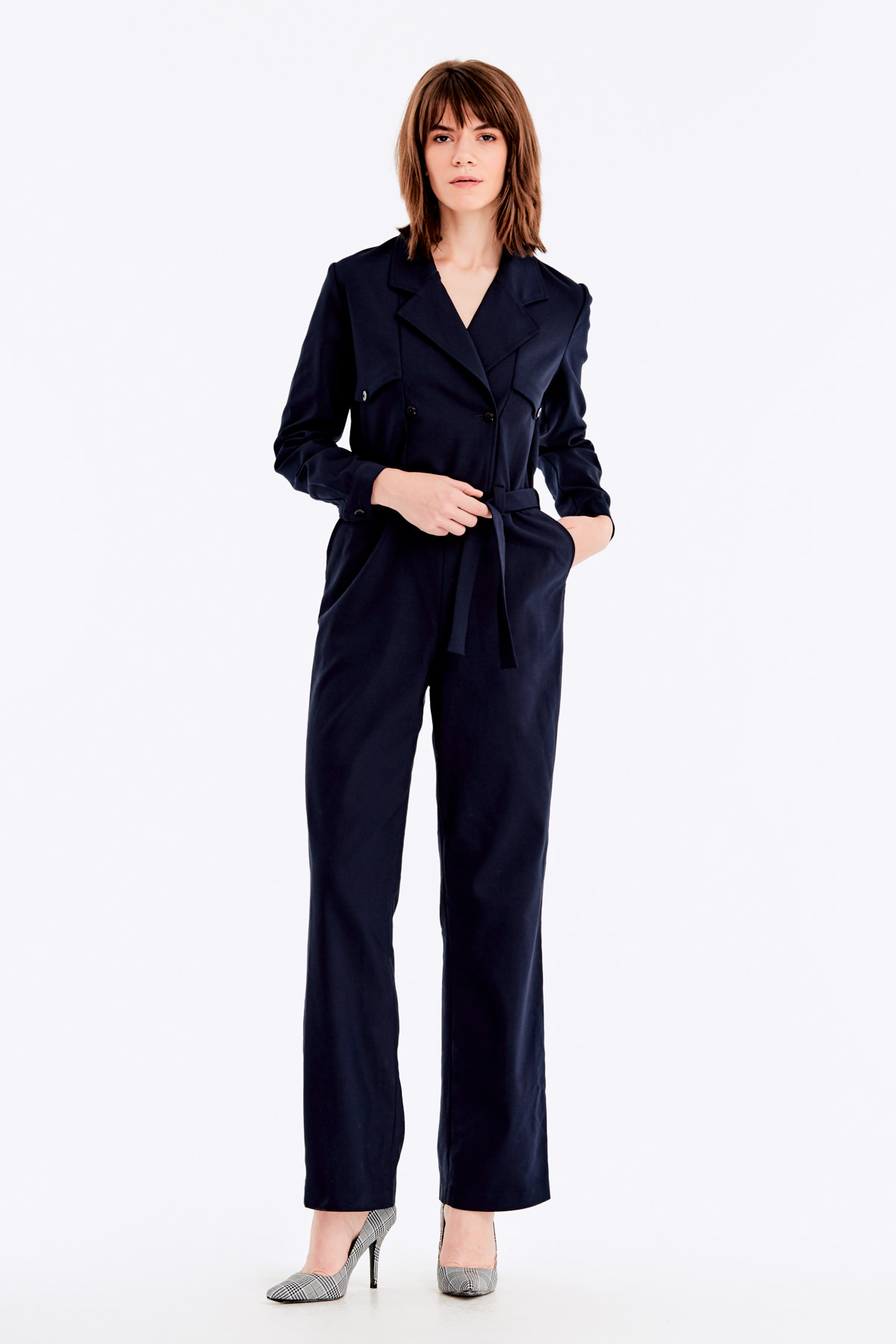Dark-blue double-breasted jumpsuit with a belt, photo 5