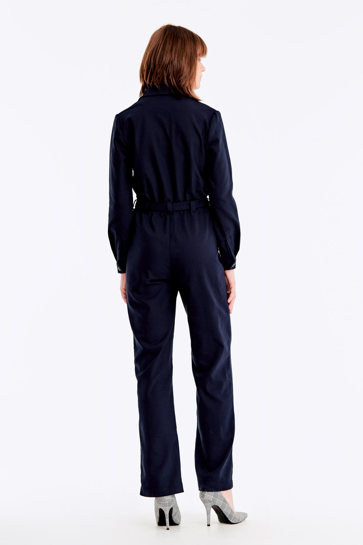 Dark-blue double-breasted jumpsuit with a belt, photo 6