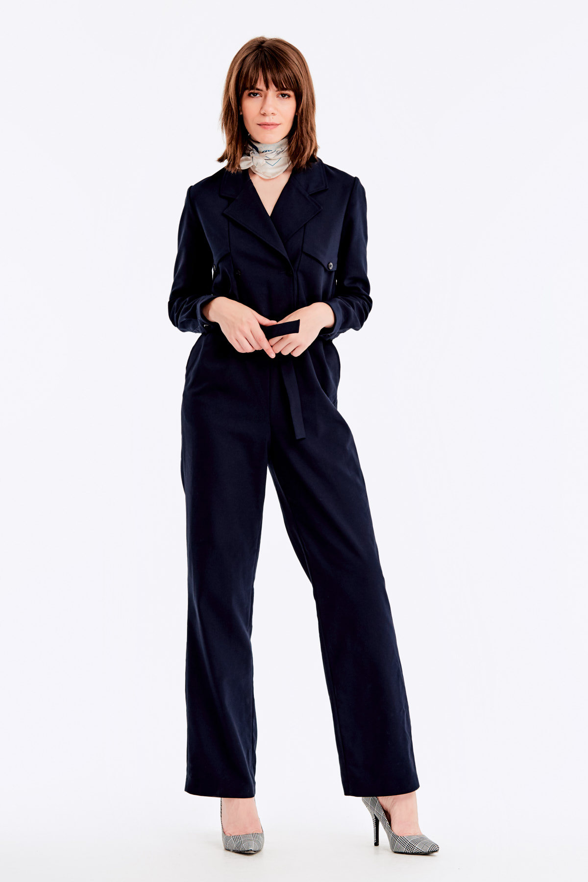 Dark-blue double-breasted jumpsuit with a belt, photo 7