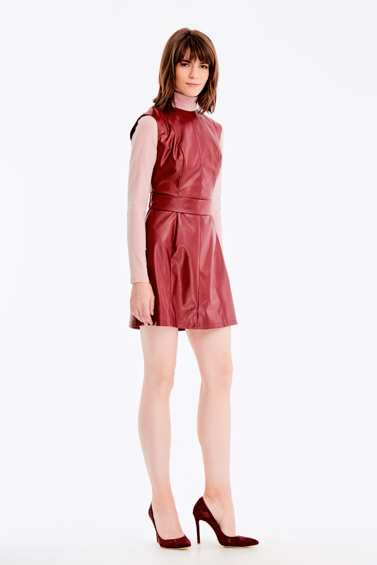 Below-knee burgundy leather dress , photo 5