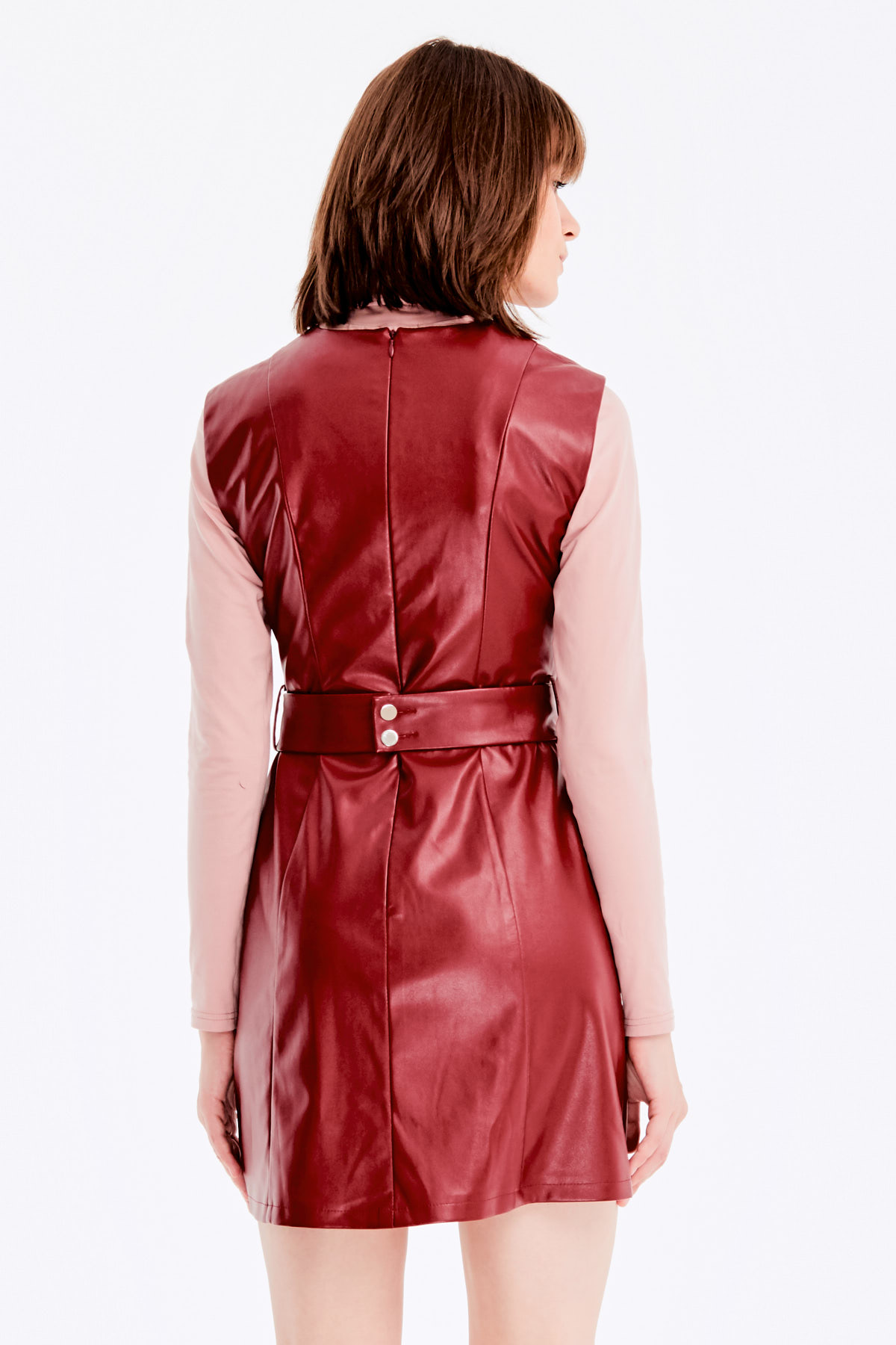Below-knee burgundy leather dress , photo 6