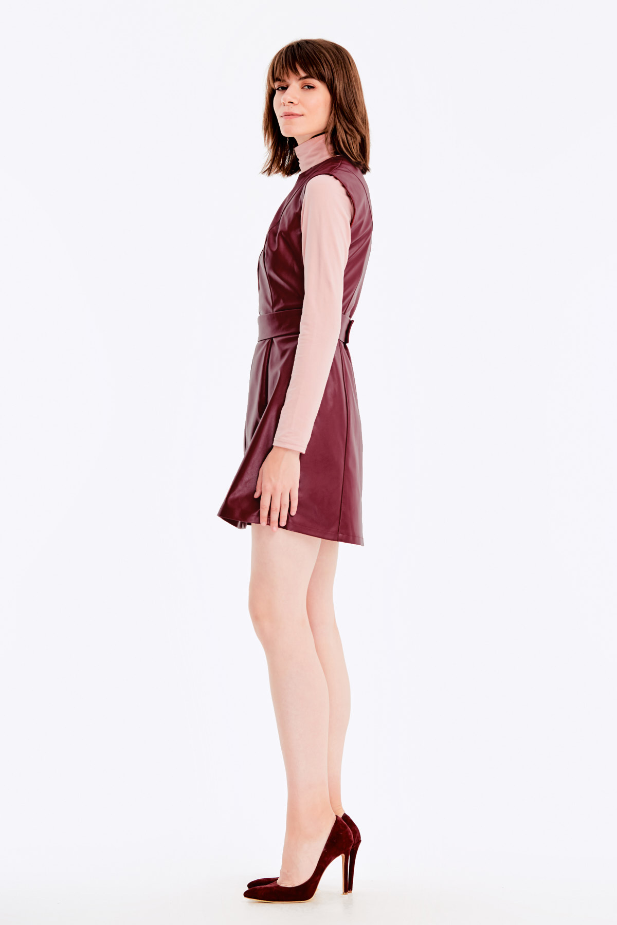 Below-knee burgundy leather dress , photo 11