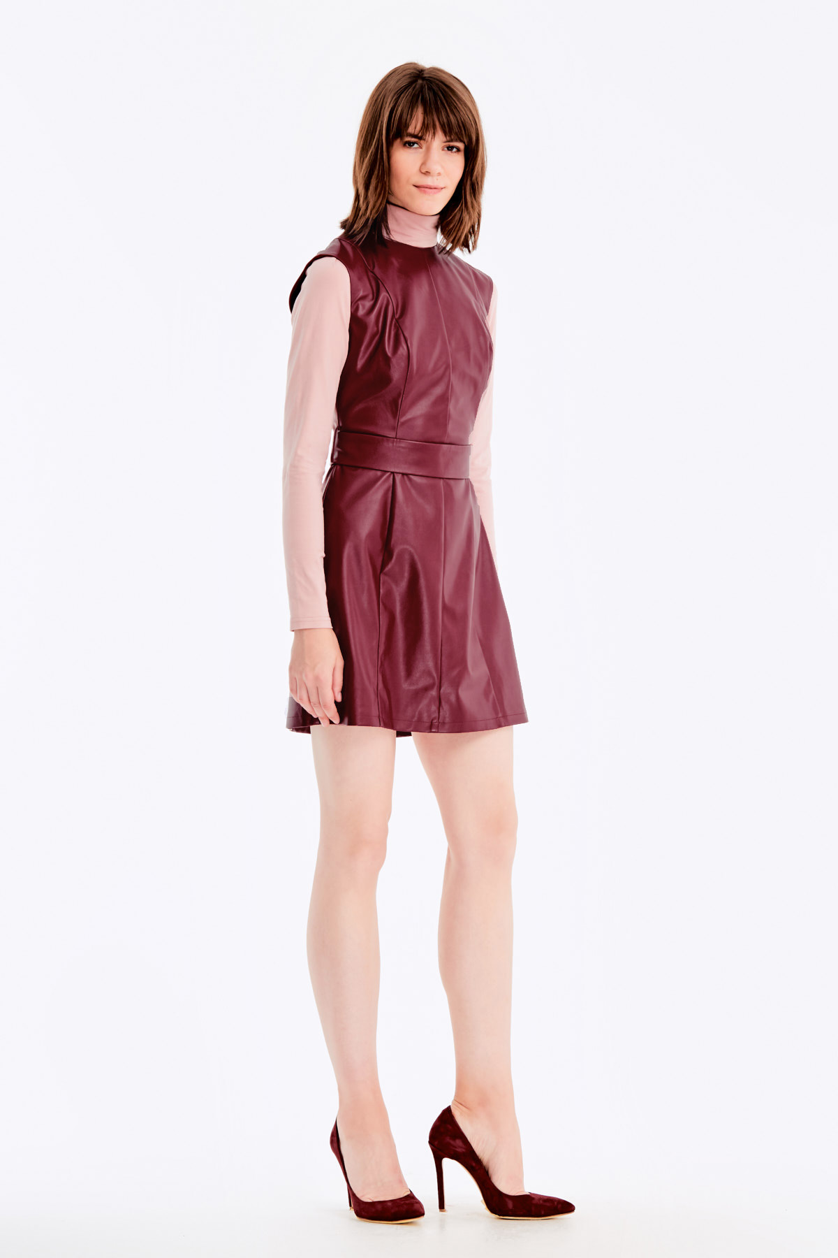 Below-knee burgundy leather dress , photo 12