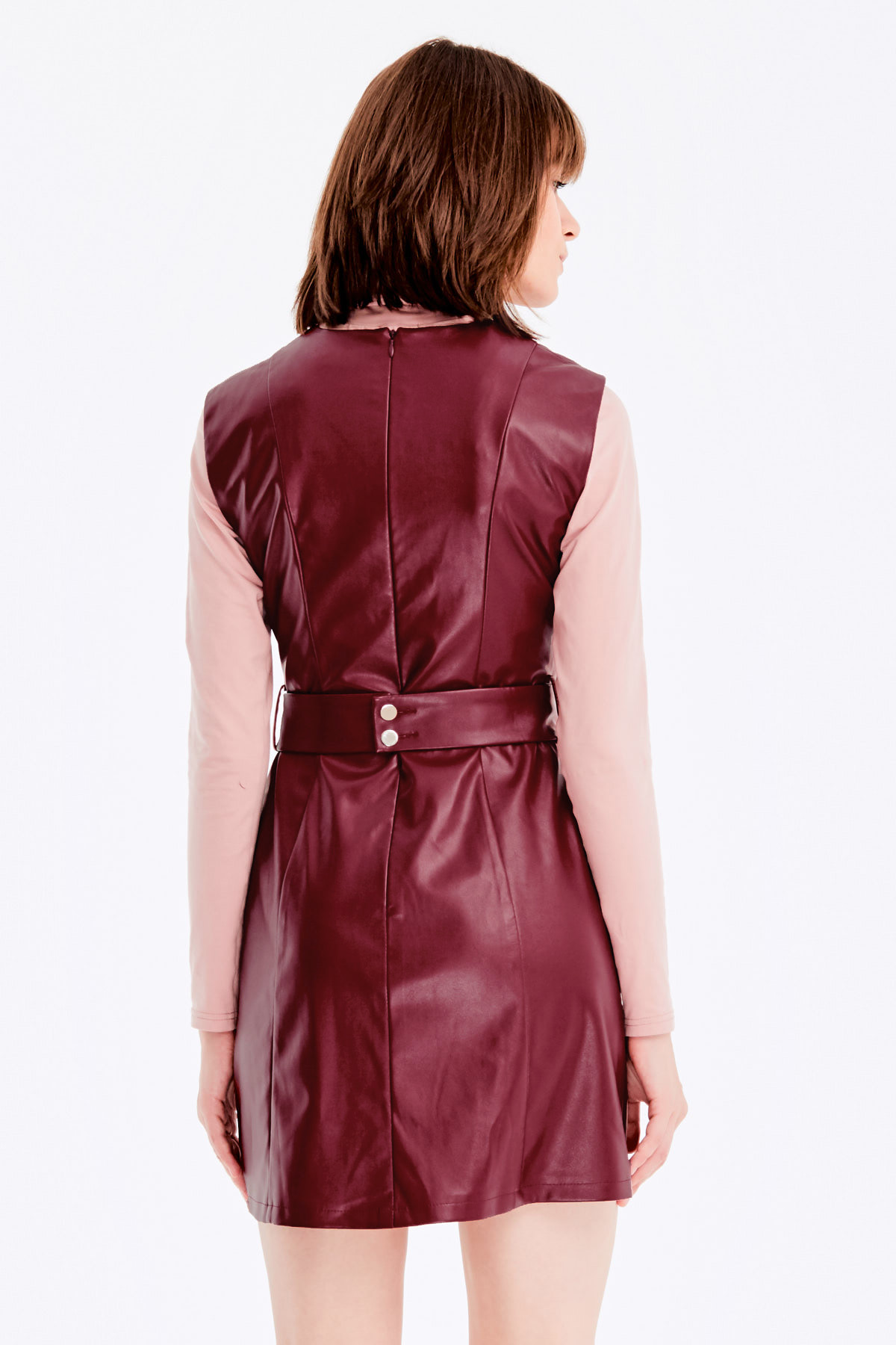 Below-knee burgundy leather dress , photo 13