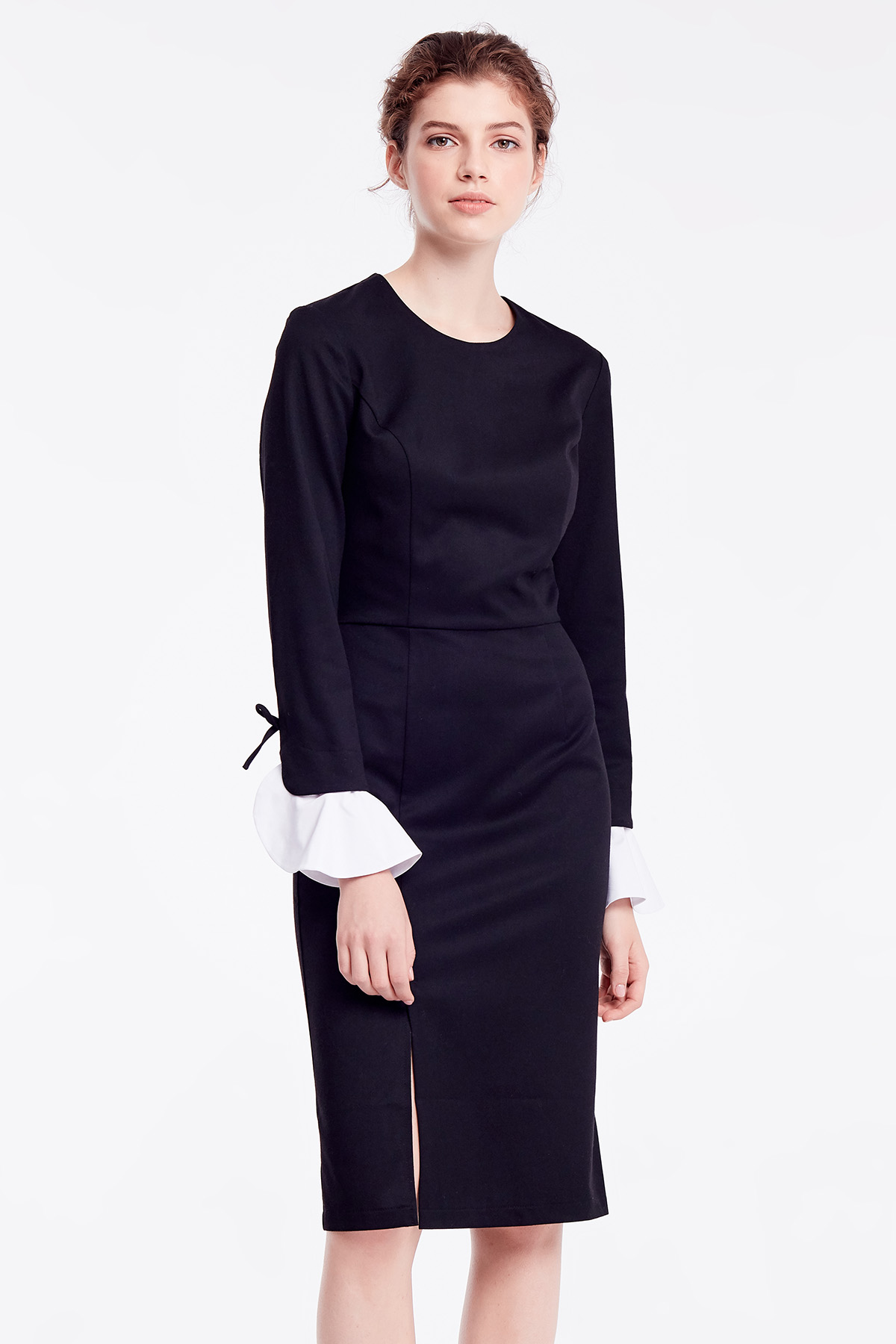 Black column dress with white cuffs on sleeves, photo 7