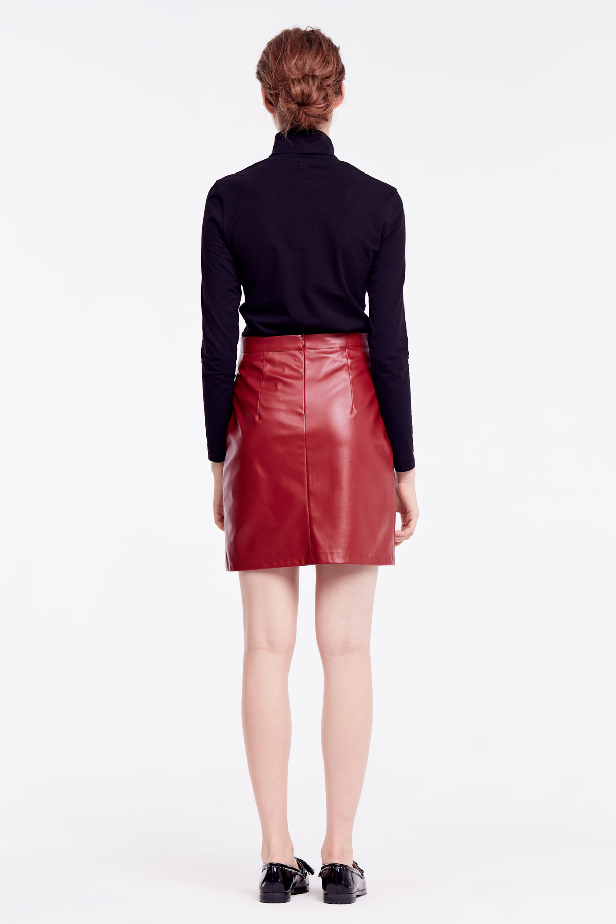 Short burgundy leather skirt, photo 5