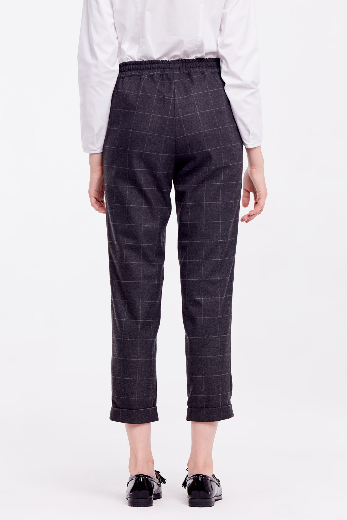 Loose grey checkered pants with cuffs, photo 6