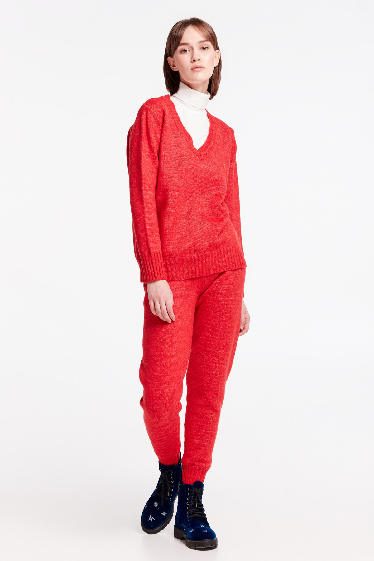 Красный свитер с V-образным вырезом, фото 2