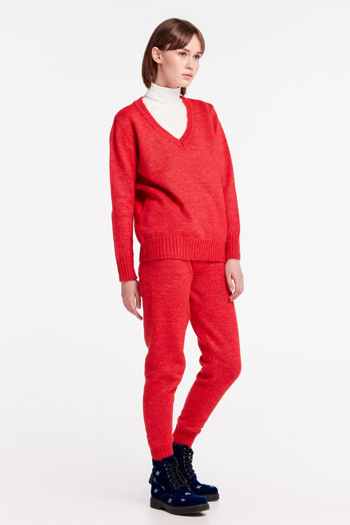 Красный свитер с V-образным вырезом, фото 6