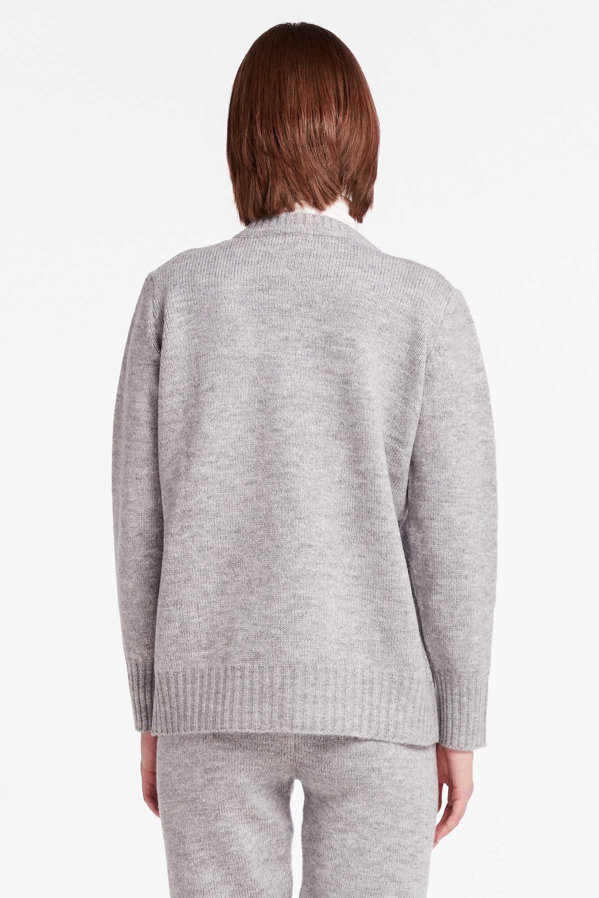 Сірий светр з V-подібним вирізом, фото 4