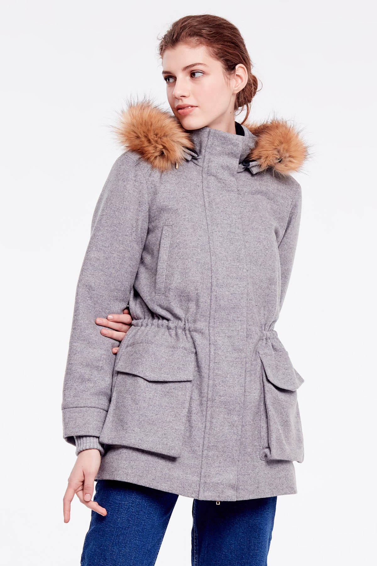Grey coat with hood, photo 1