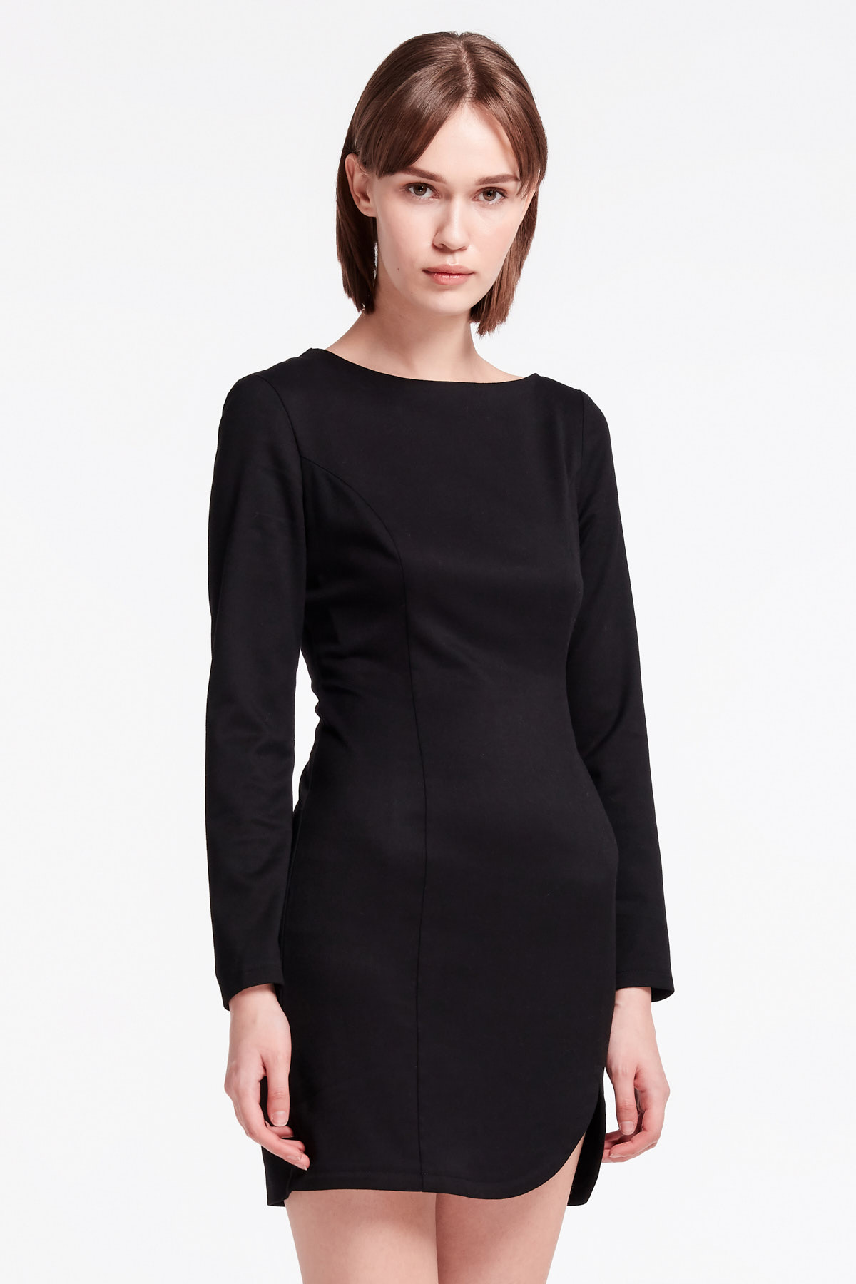 Black dress with above-knee asymmetric cut, photo 2