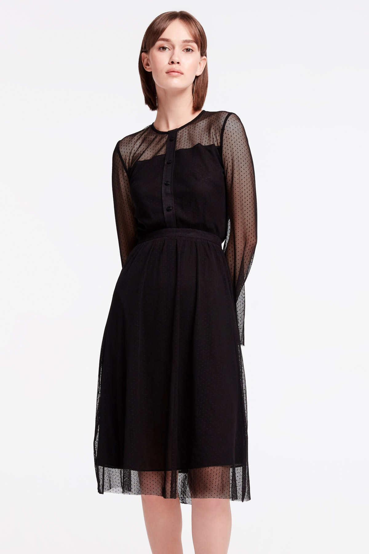 Чорна мереживна сукня з ґудзиками, фото 2