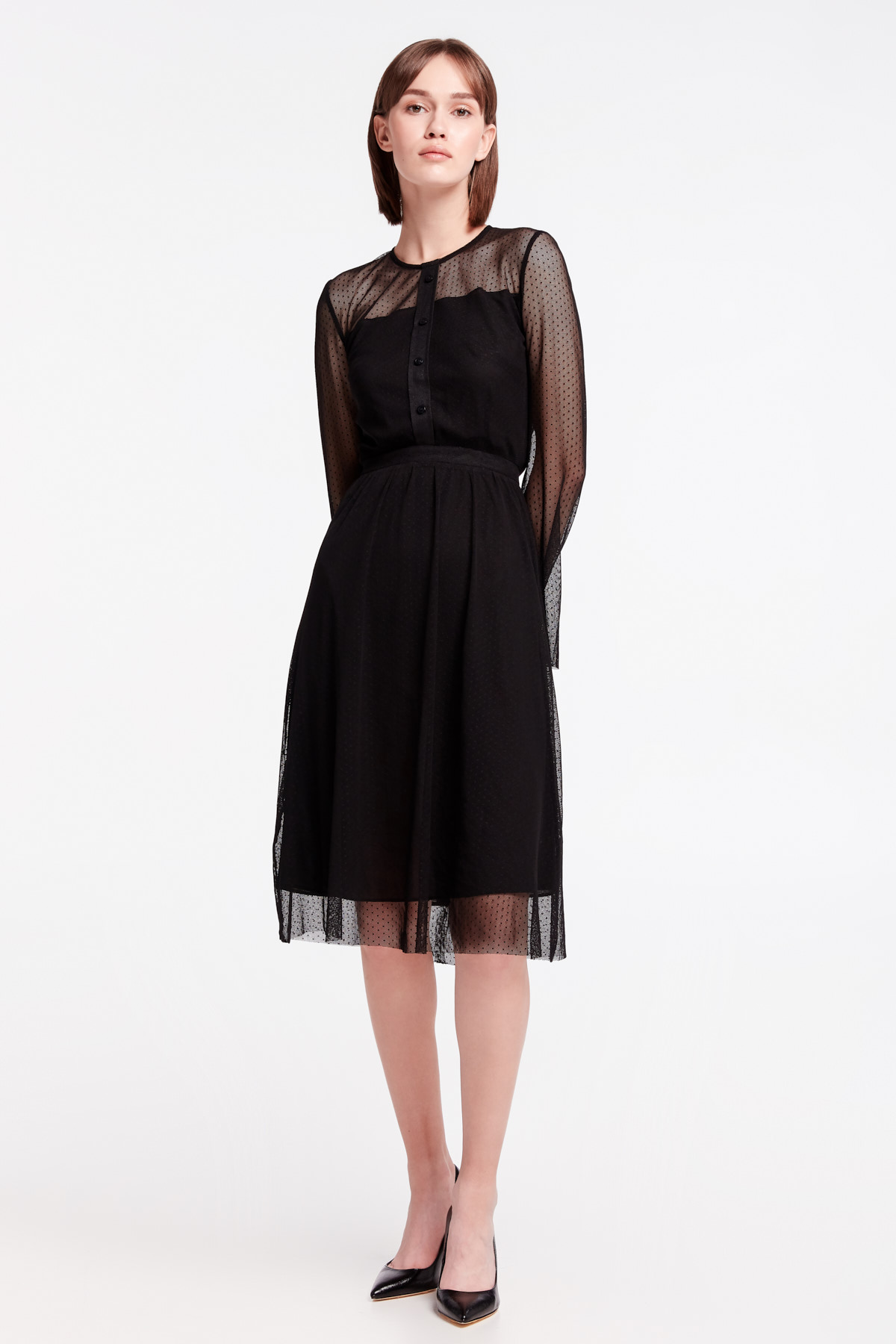 Чорна мереживна сукня з ґудзиками, фото 3