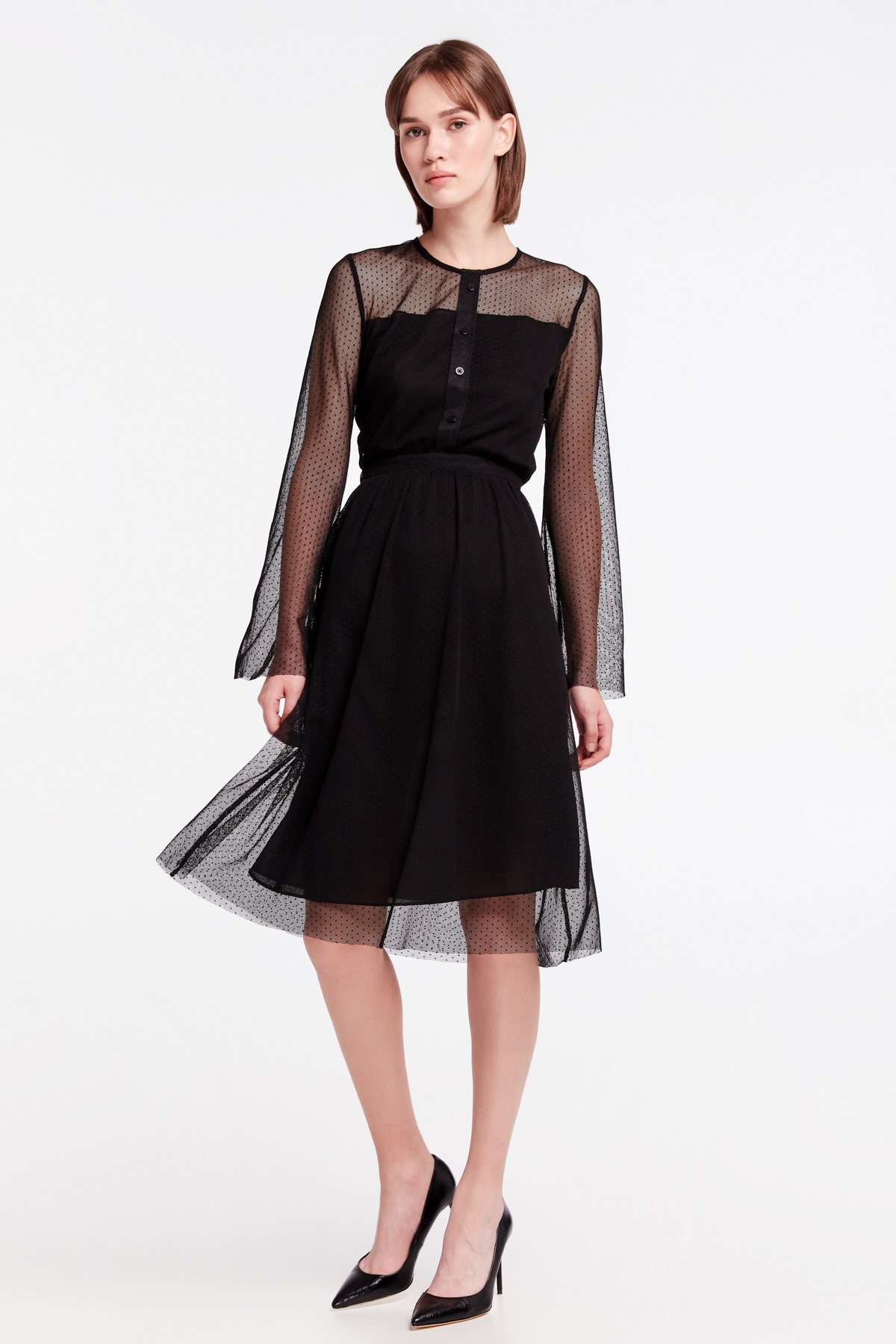 Чорна мереживна сукня з ґудзиками, фото 5
