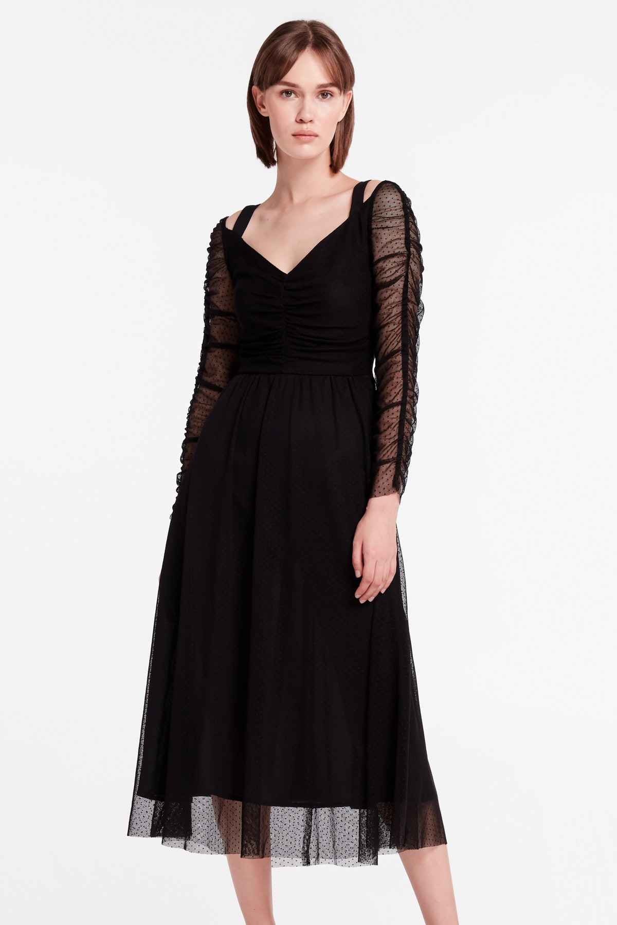 Чорна сукня міді з шлейками, фото 1