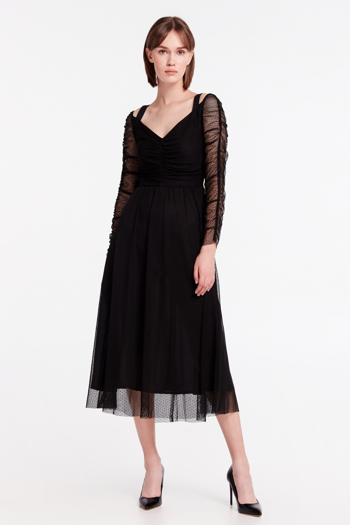 Чорна сукня міді з шлейками, фото 3