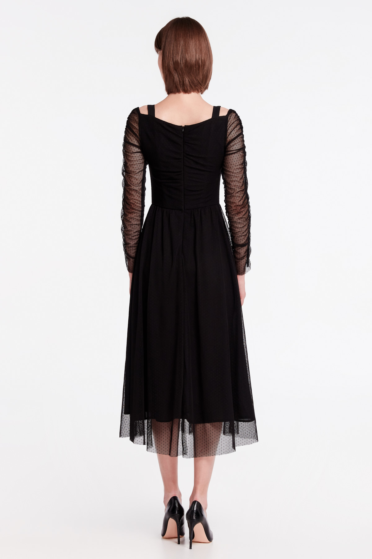 Чорна сукня міді з шлейками, фото 6