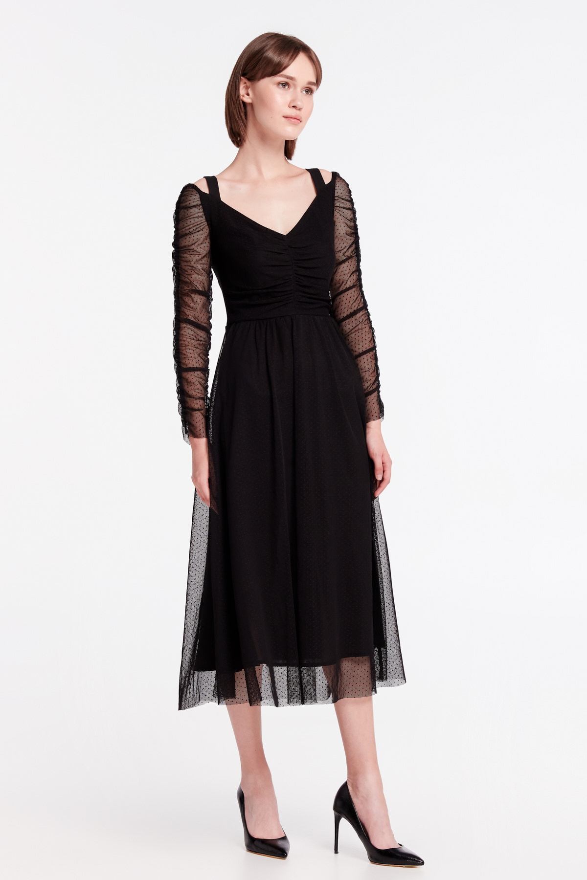 Чорна сукня міді з шлейками, фото 7