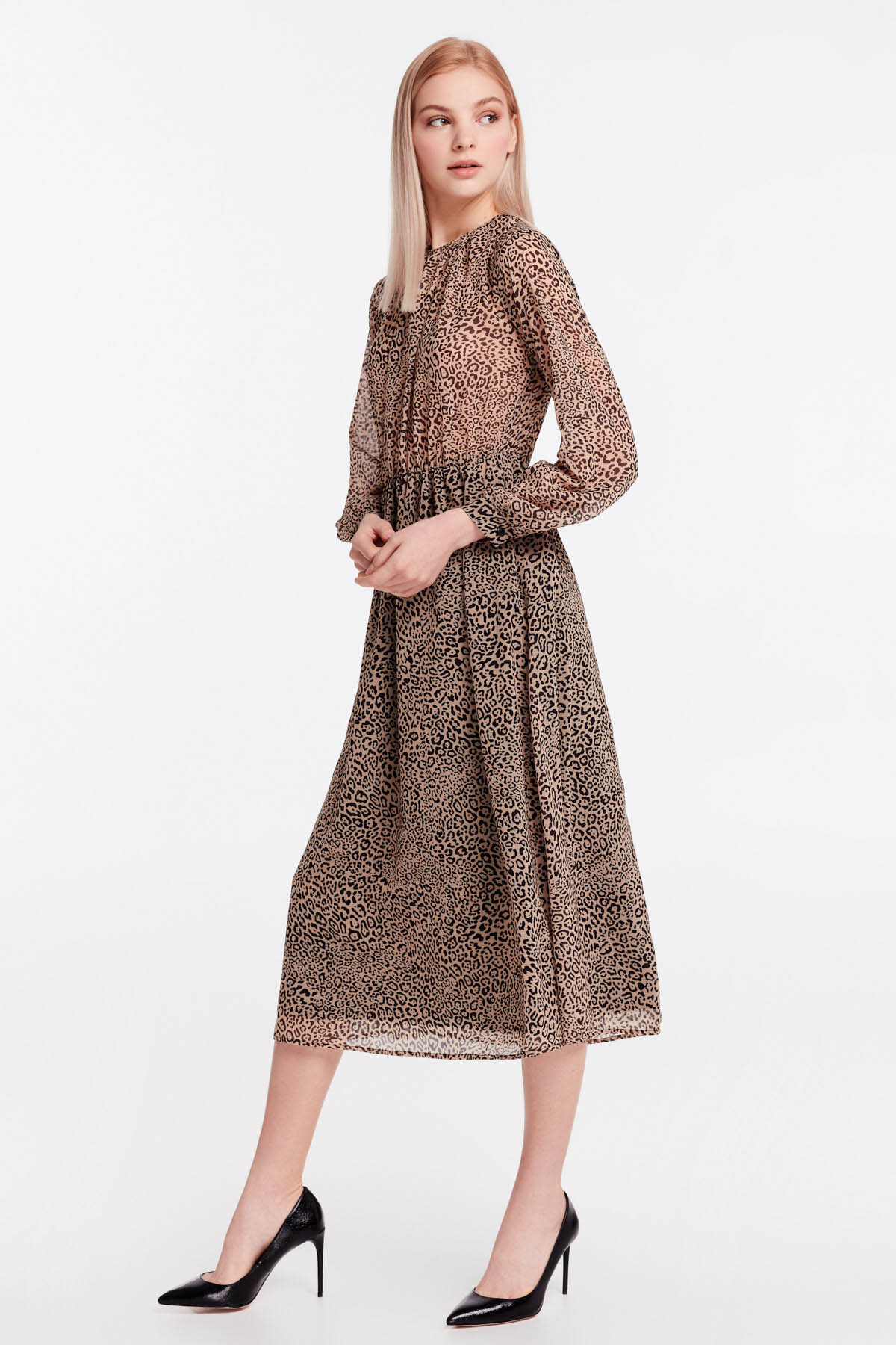 Сукня міді з леопардовим принтом зі складками, фото 4