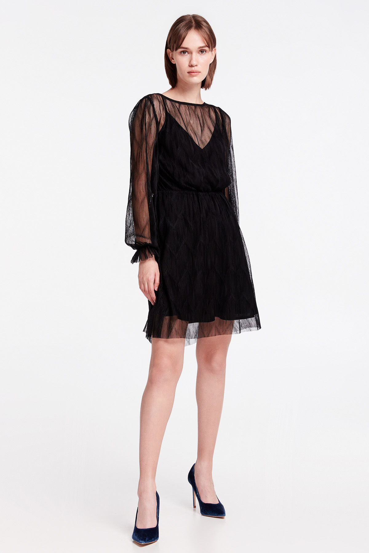Чорна мереживна сукня міні, фото 1