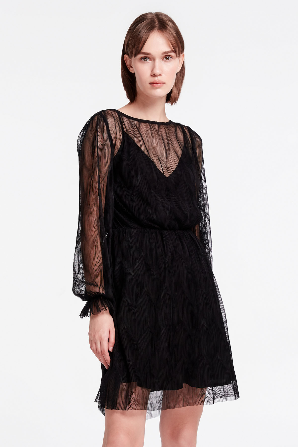 Чорна мереживна сукня міні, фото 2