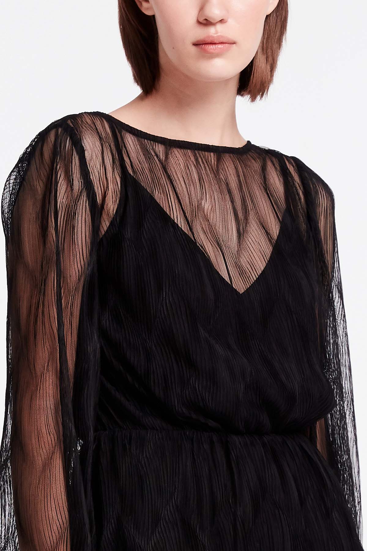 Чорна мереживна сукня міні, фото 3