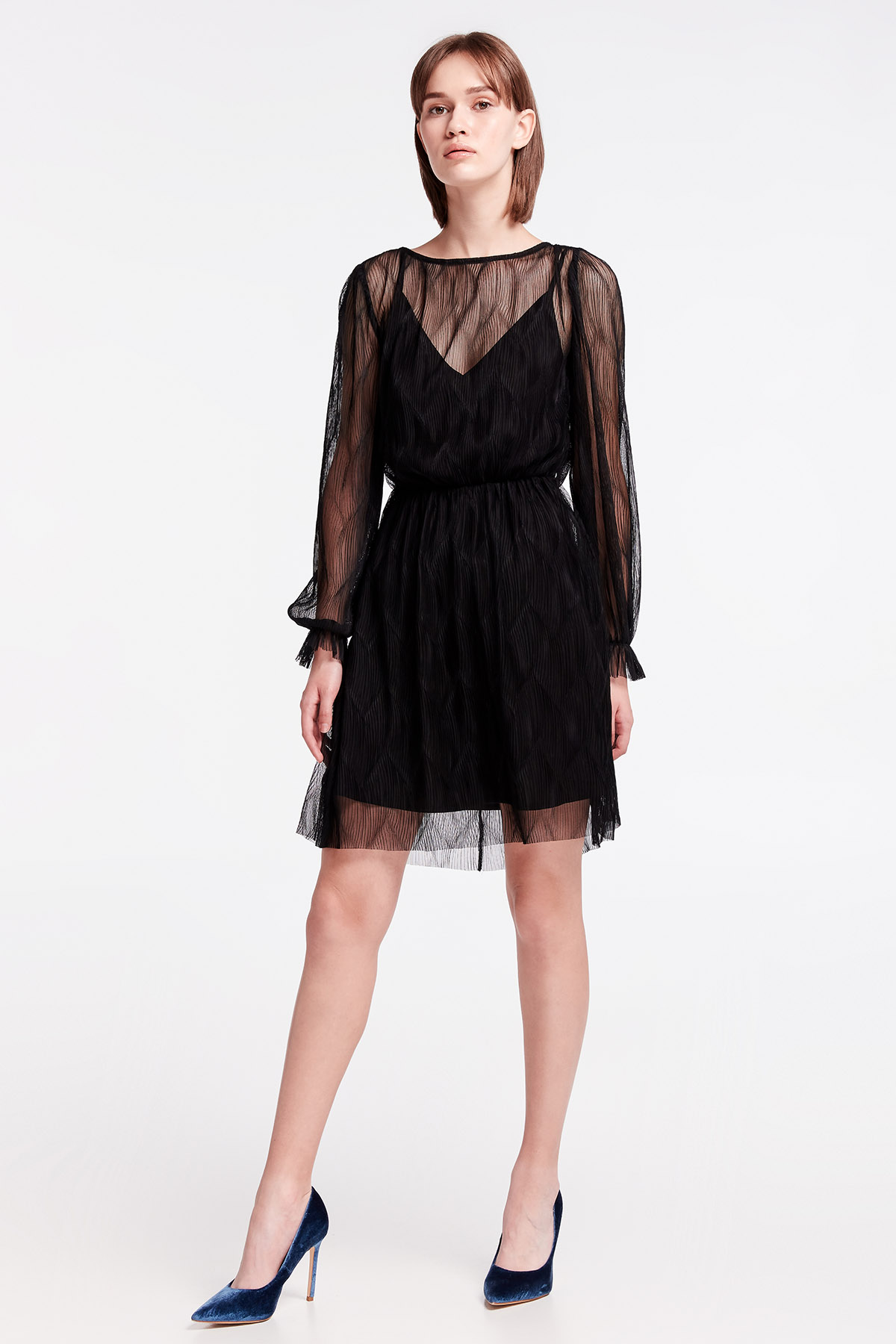 Чорна мереживна сукня міні, фото 4