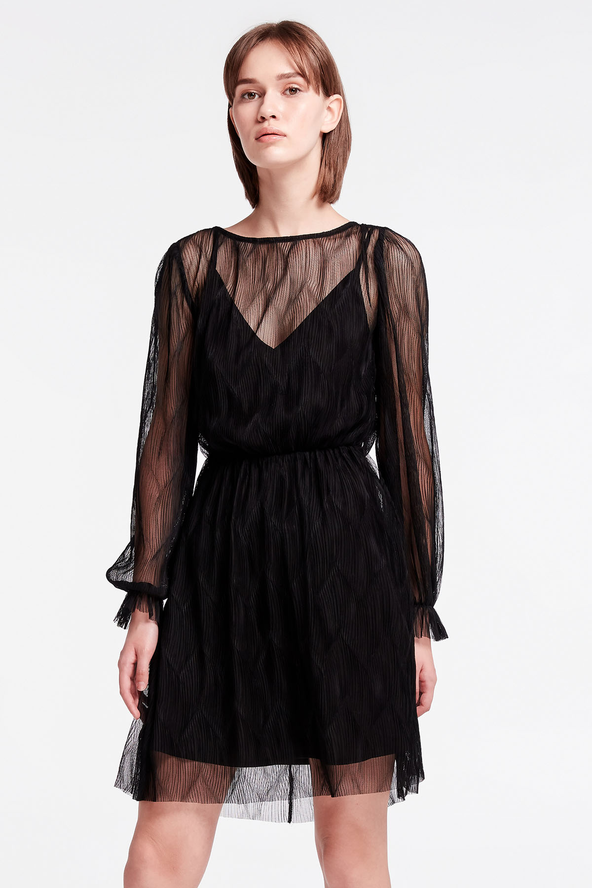 Чорна мереживна сукня міні, фото 5