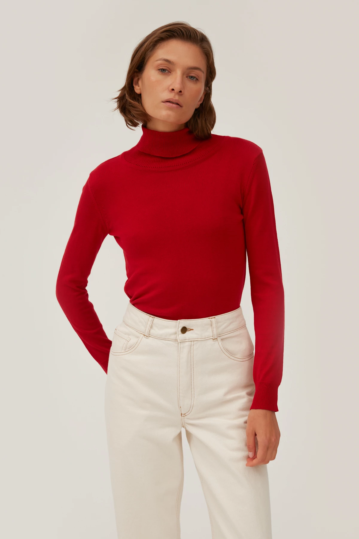 Red polo neck with cotton, photo 1