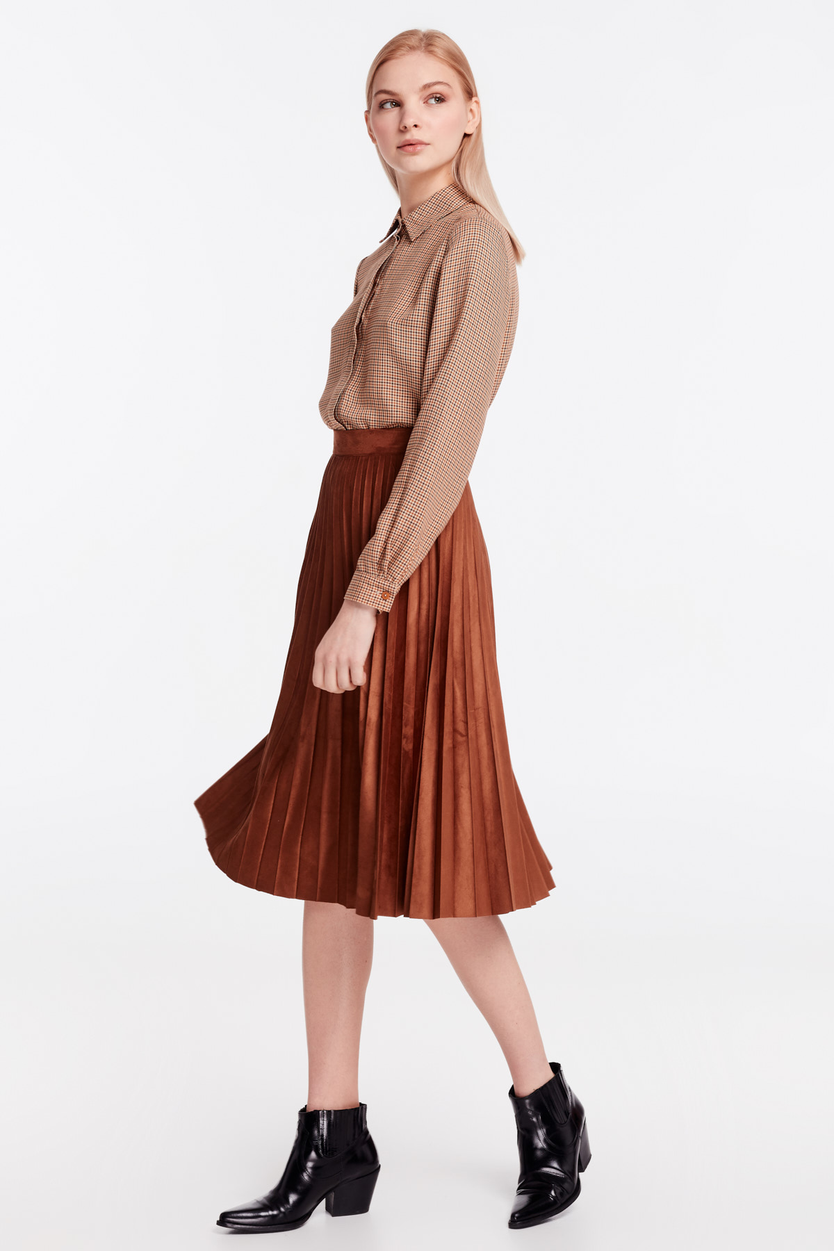 Brown suede pleated skirt, photo 4