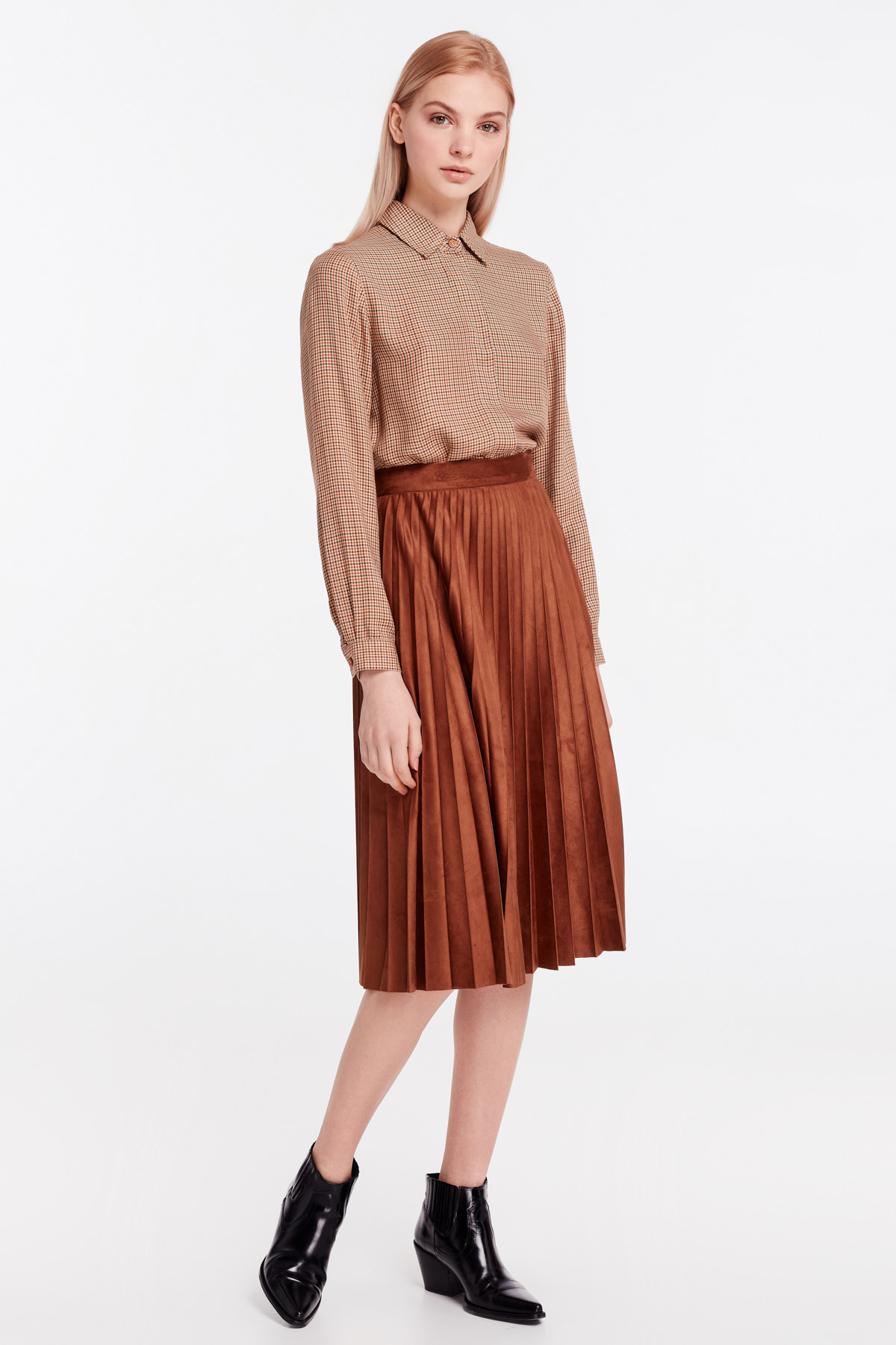 Brown suede pleated skirt, photo 10