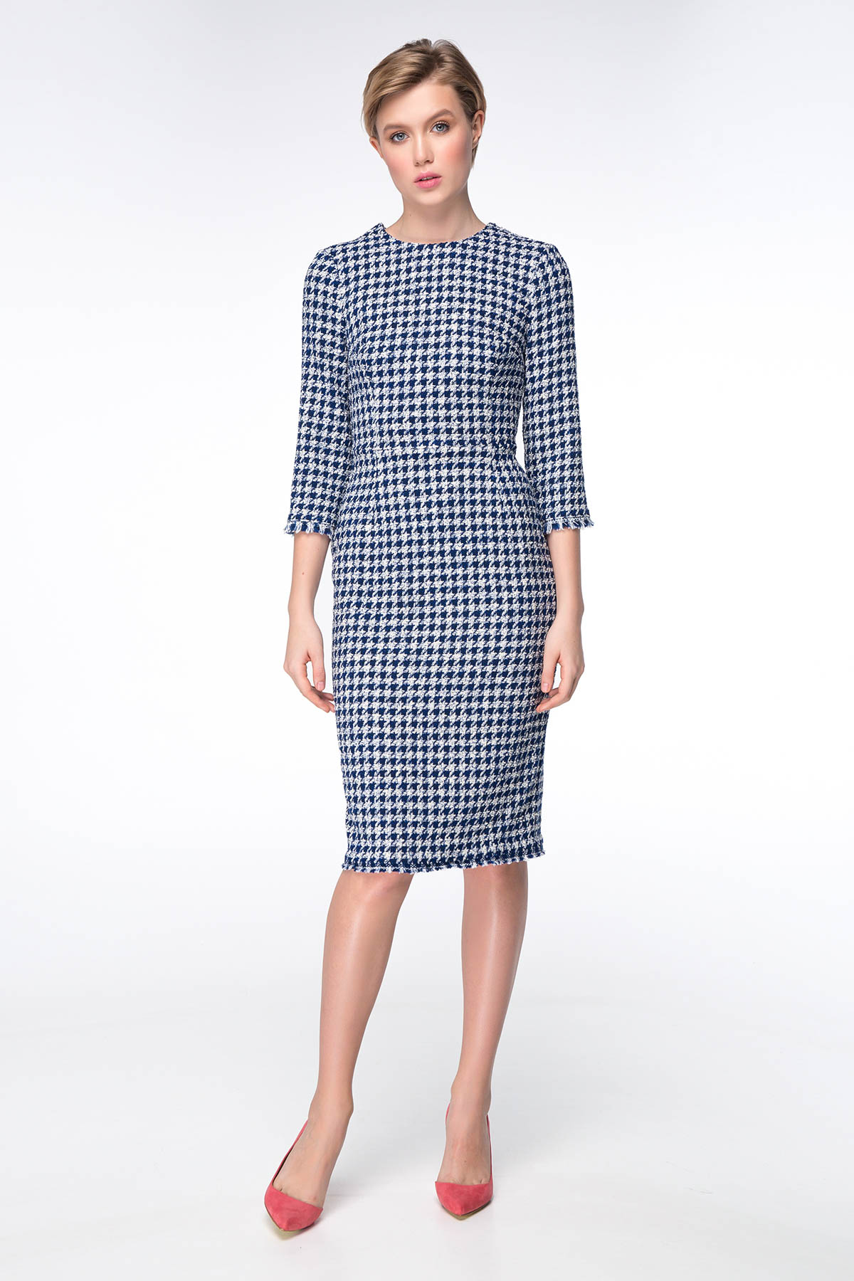 Column dress with blue&white houndstooth print, photo 3