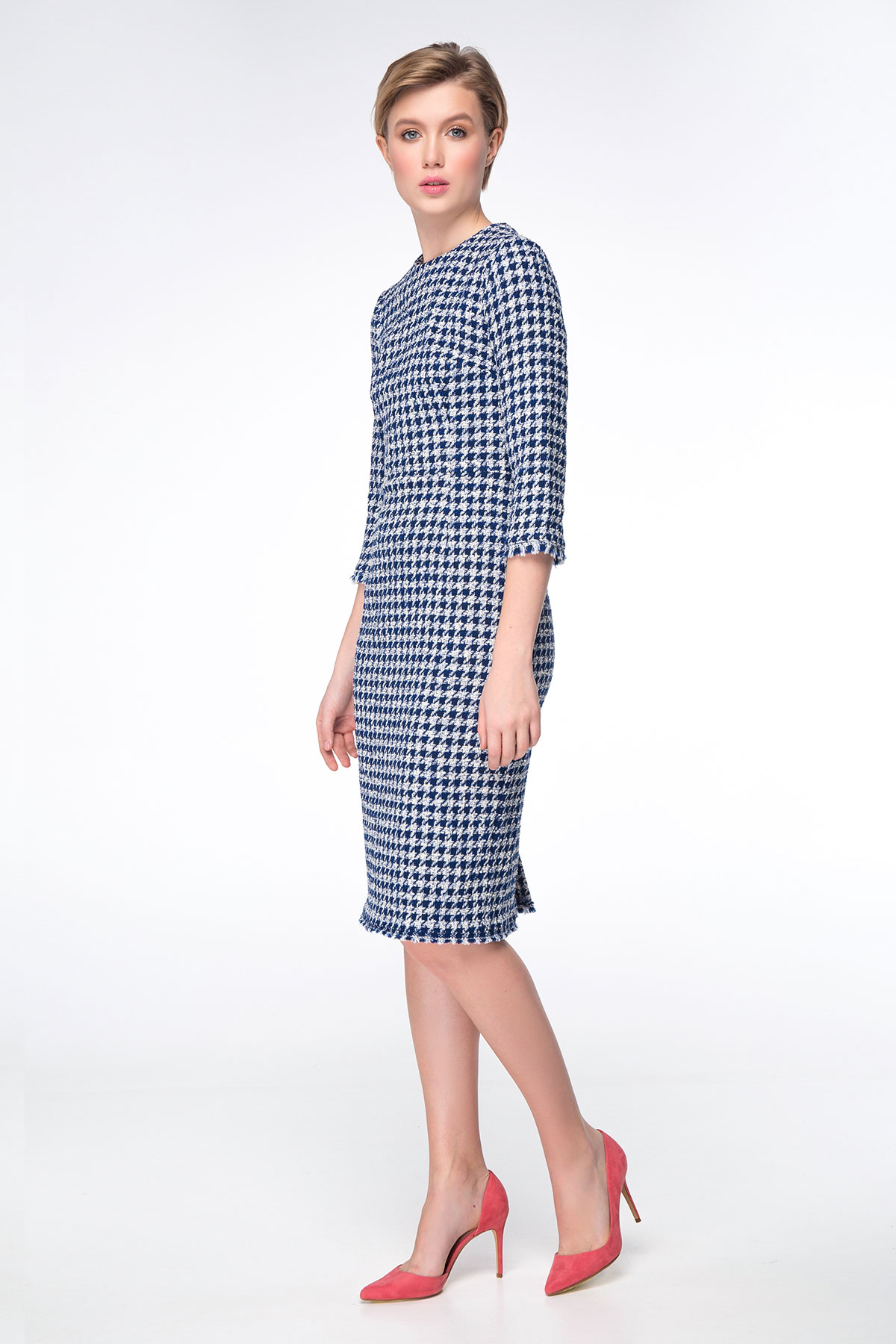 Column dress with blue&white houndstooth print, photo 4