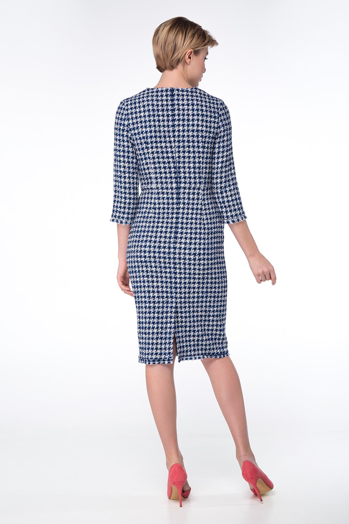 Column dress with blue&white houndstooth print, photo 6
