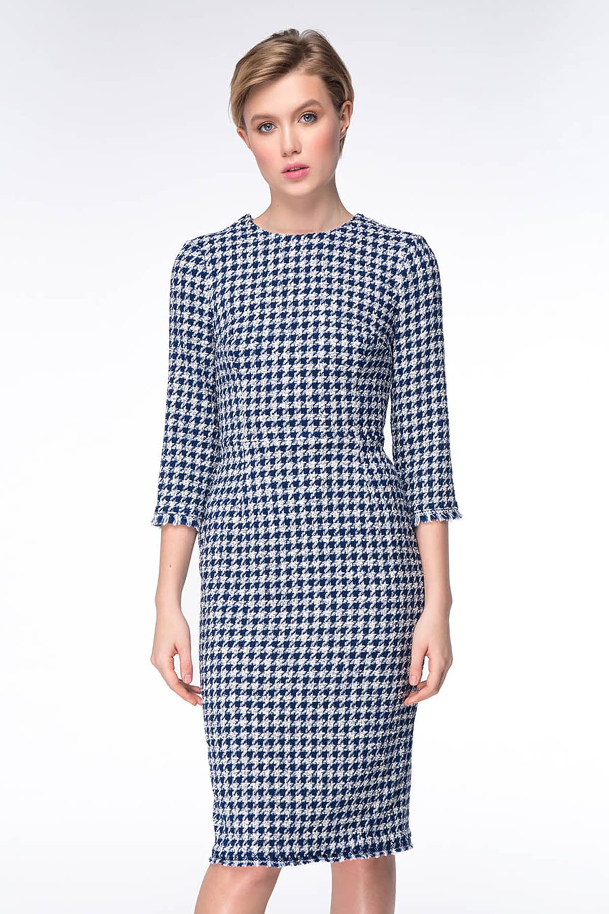 Column dress with blue&white houndstooth print, photo 7