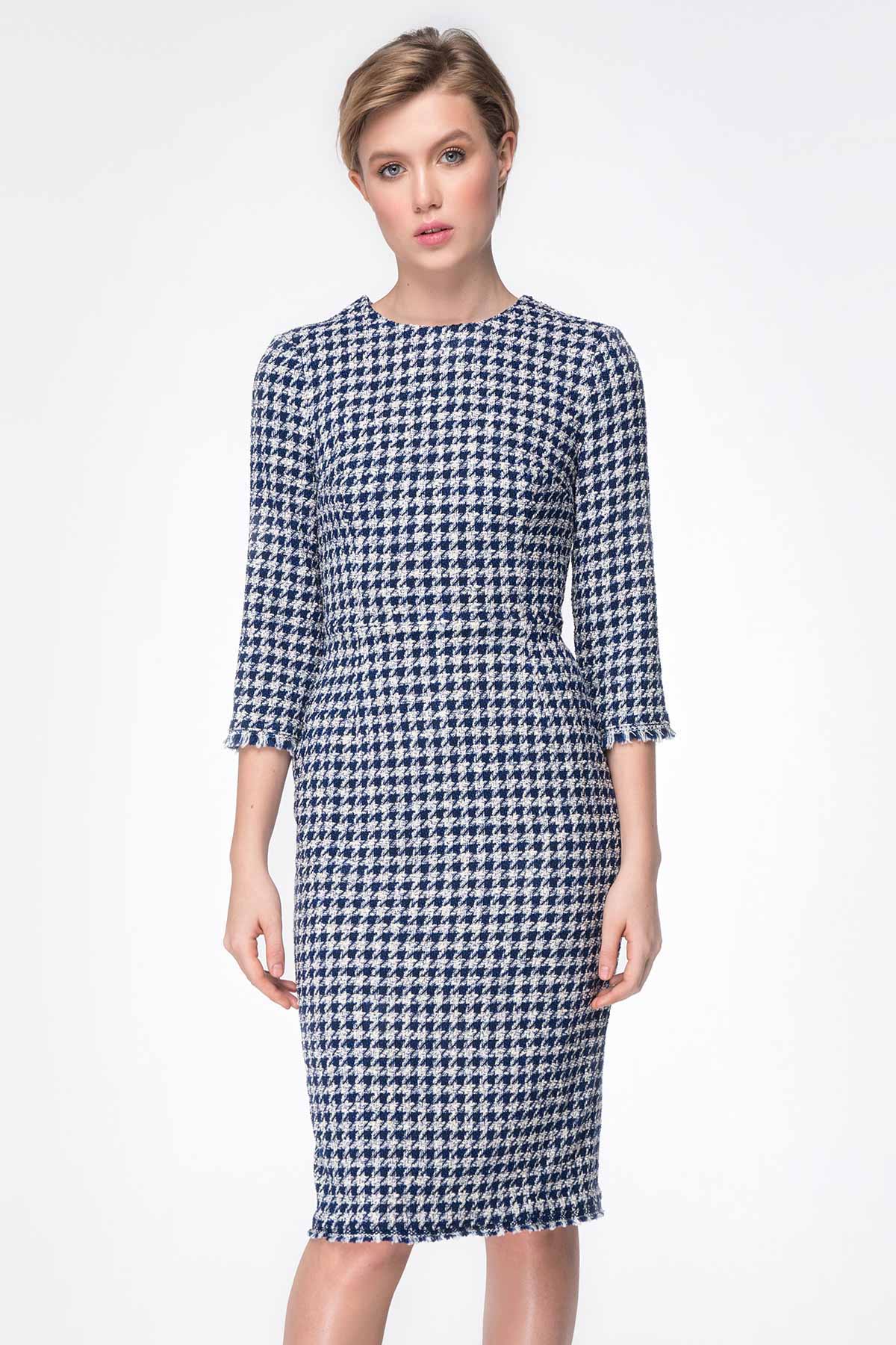 Column dress with blue&white houndstooth print, photo 9