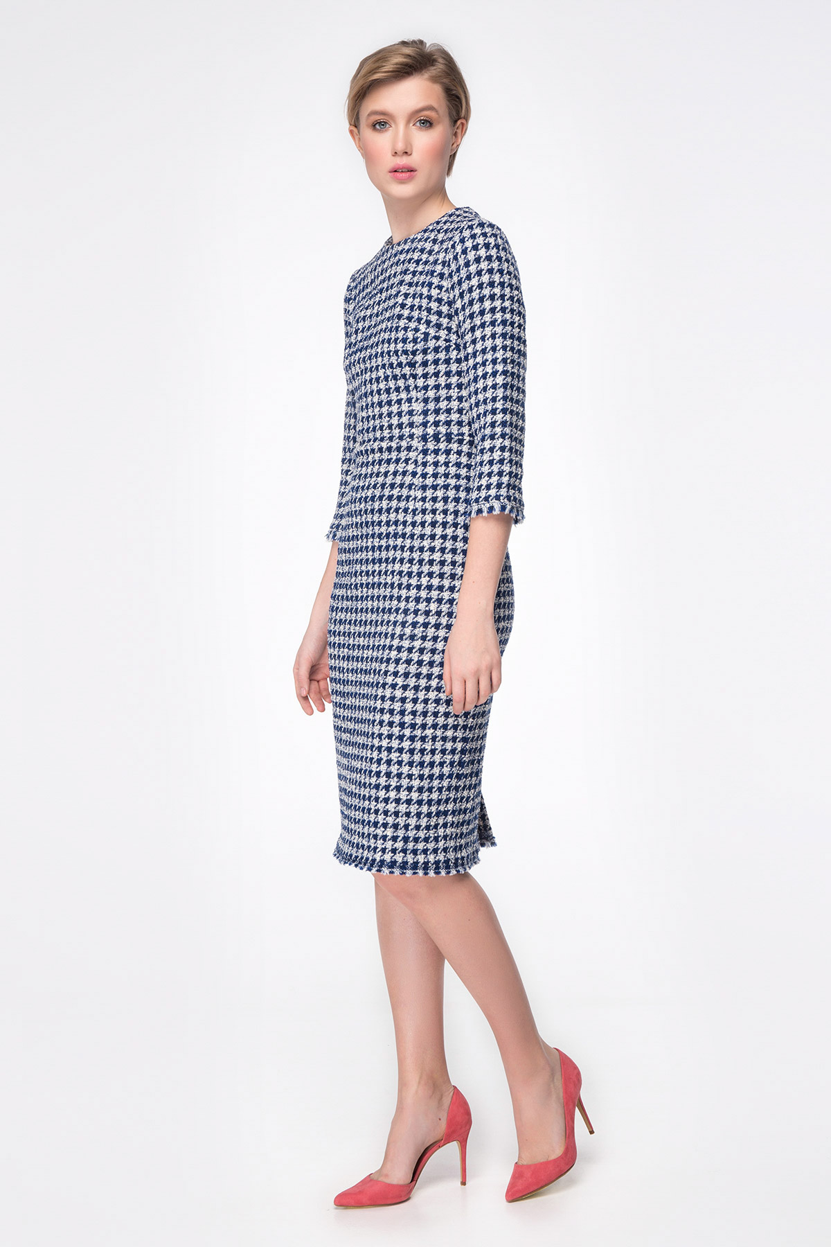 Column dress with blue&white houndstooth print, photo 10