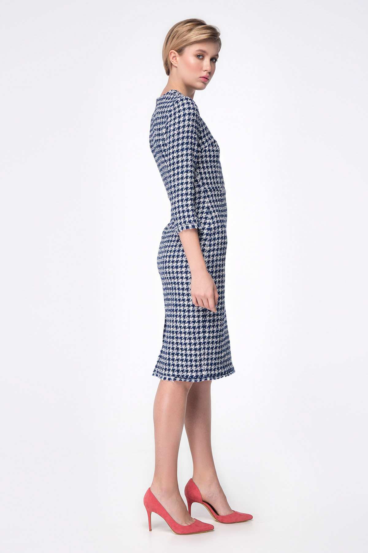 Column dress with blue&white houndstooth print, photo 11