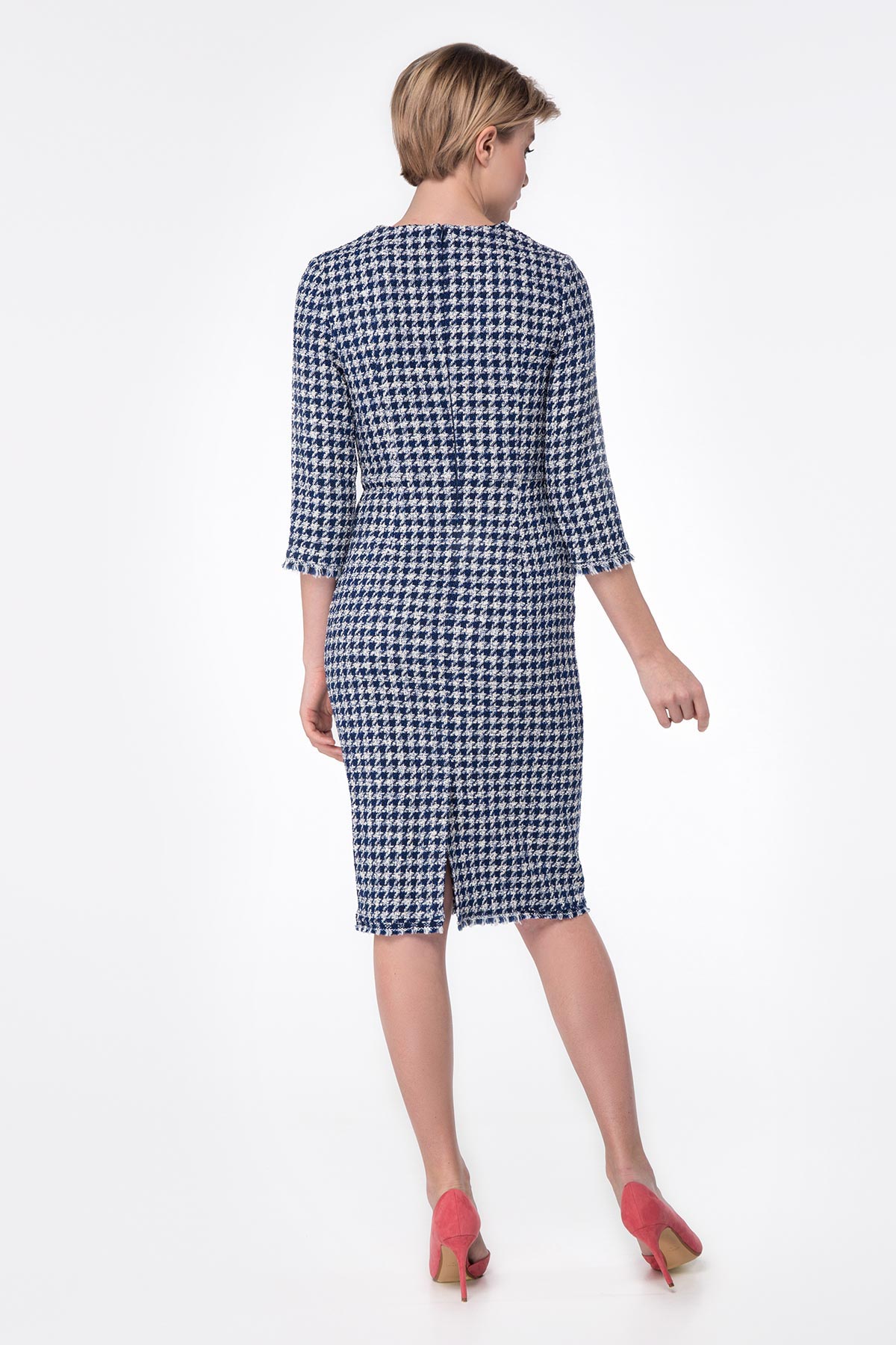 Column dress with blue&white houndstooth print, photo 12
