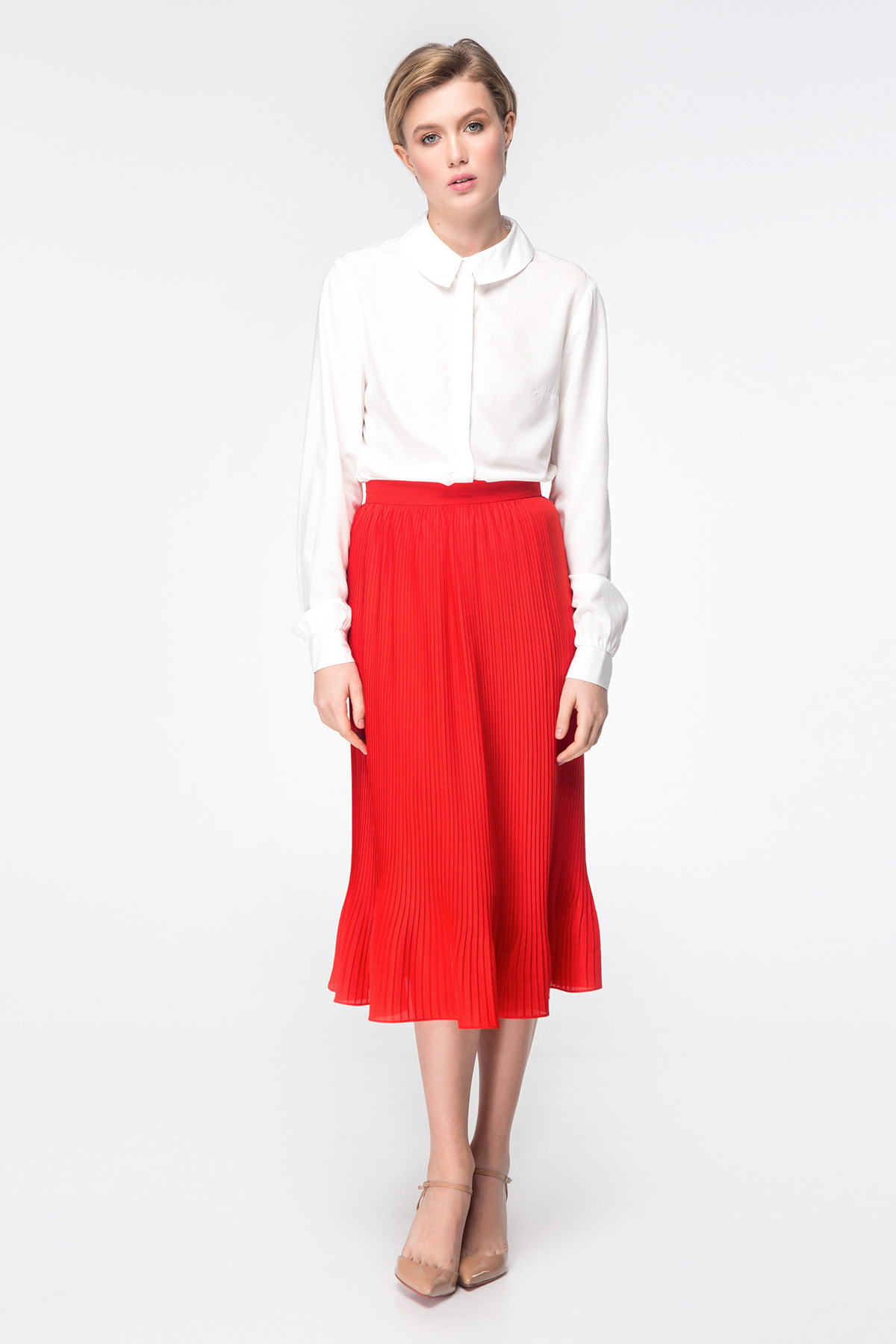 Red pleated midi skirt, photo 1
